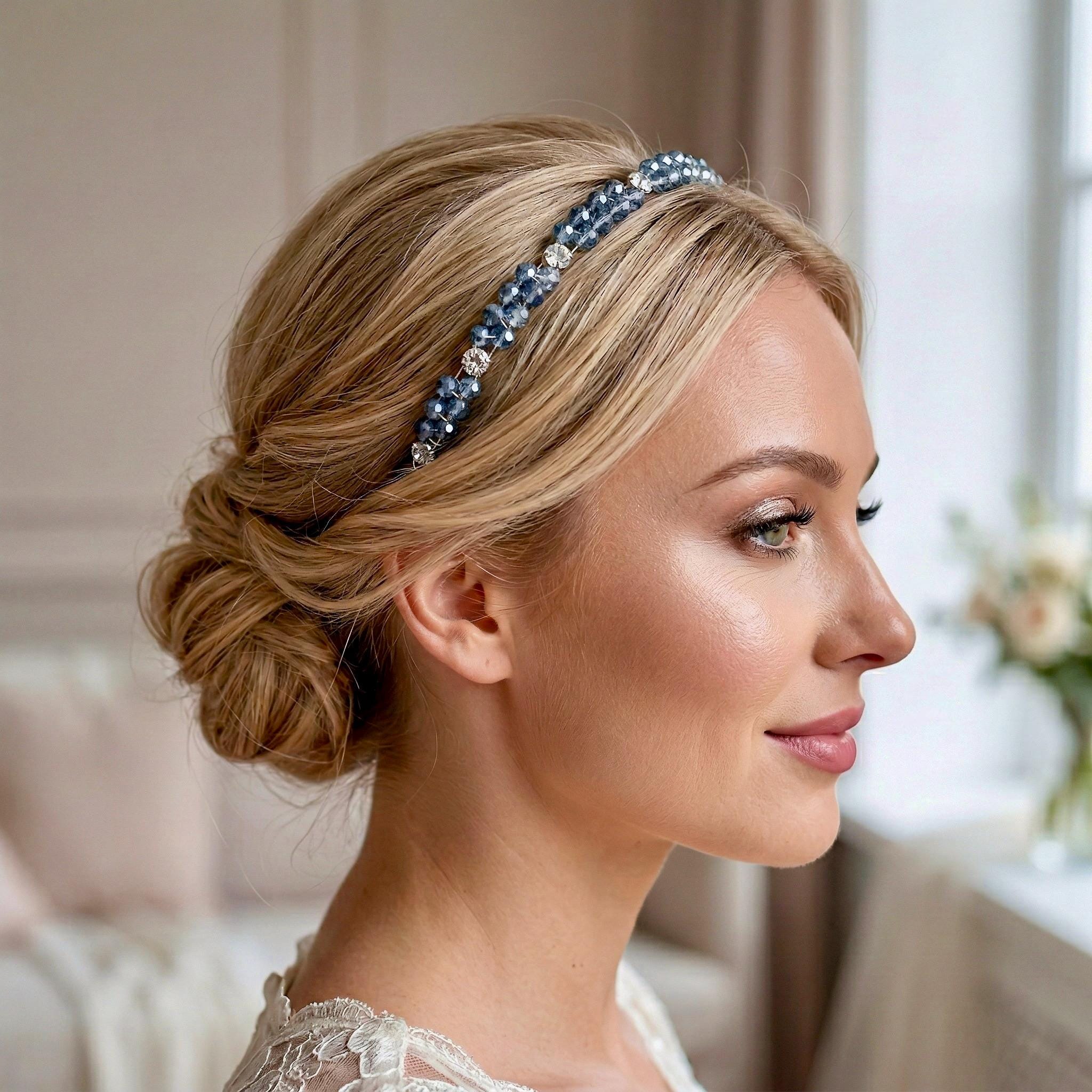 Blauer Kristall Haarreif - Elegantes Accessoire für Bräute