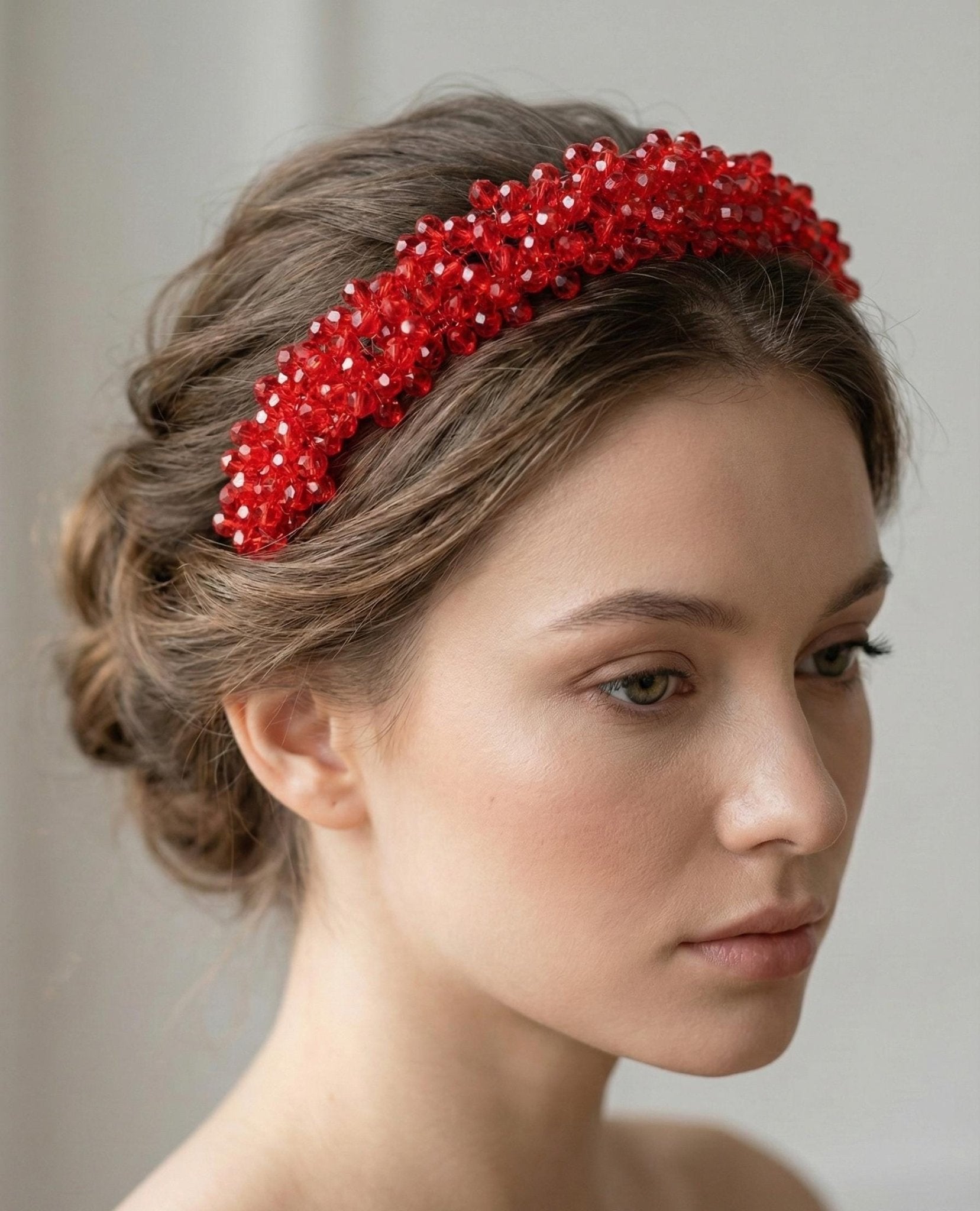 Roter Kristall Haarreif für Hochzeit und Abendlook