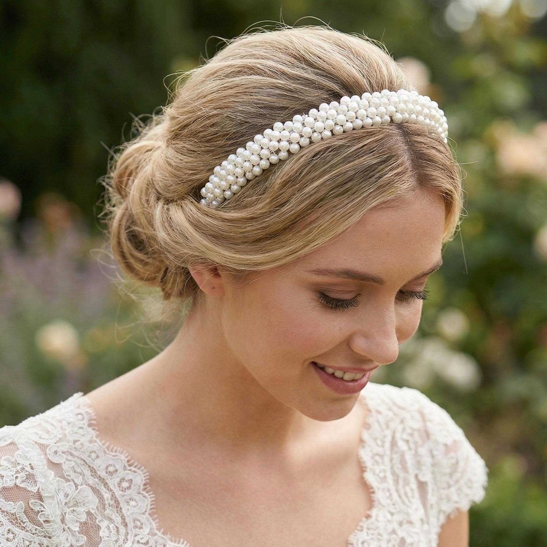 Filigrane Braut Tiara mit Perlen und Kristallen