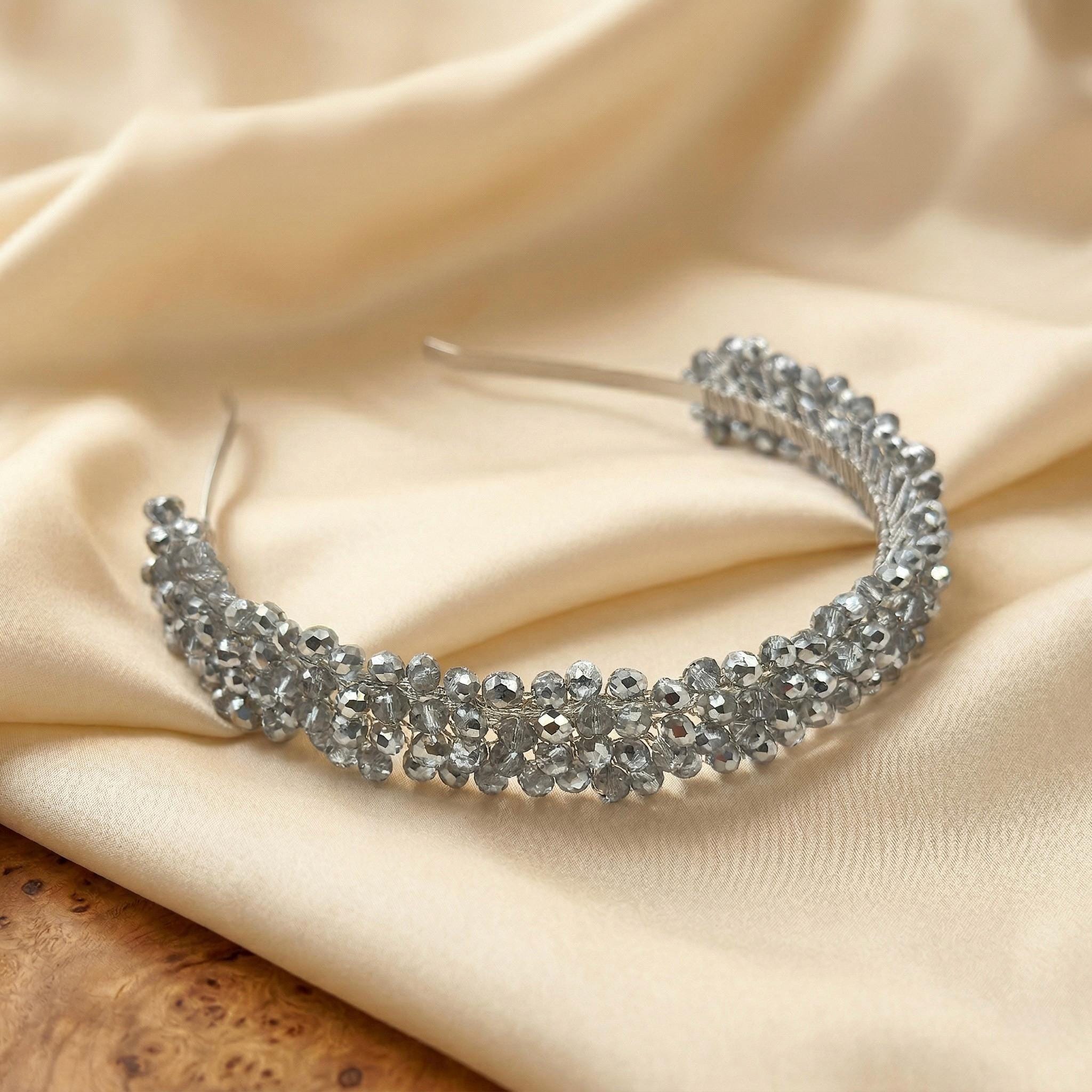 Braut Tiara mit klaren Kristallen und Silberdraht