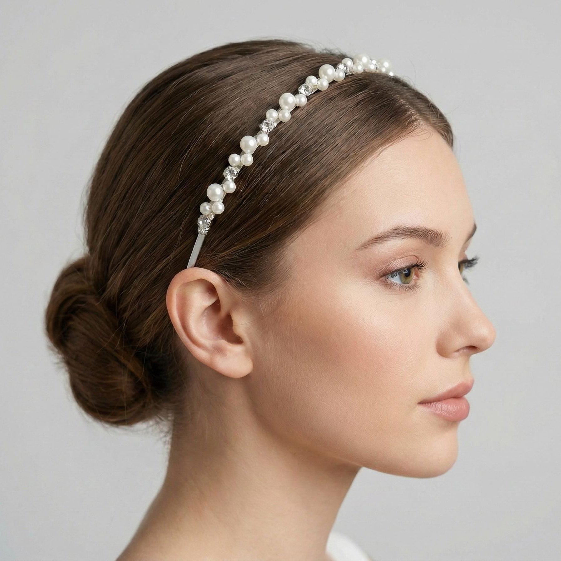 Perlen Braut Haarreif mit Kristallsteinen für Hochzeit