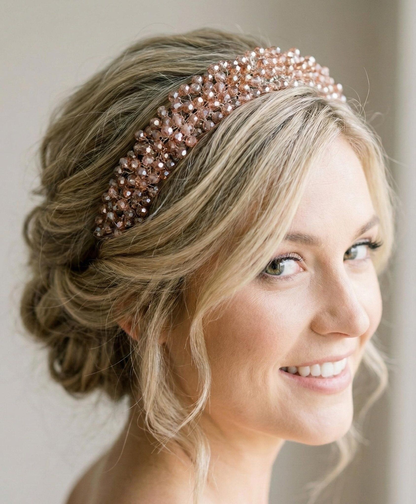 Champagner Kristall Tiara mit Roségold-Schimmer