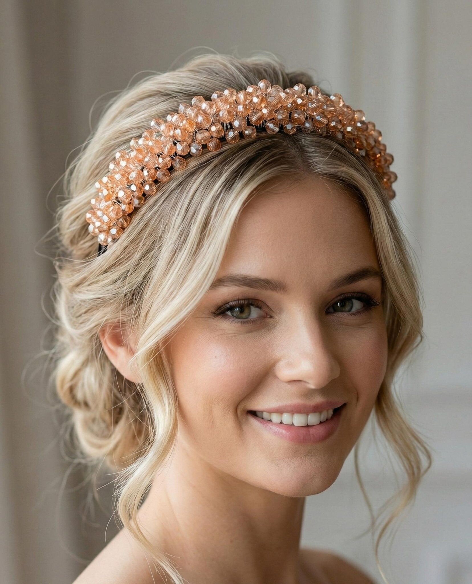 Champagner Kristall Tiara in Hellgold für Bräute