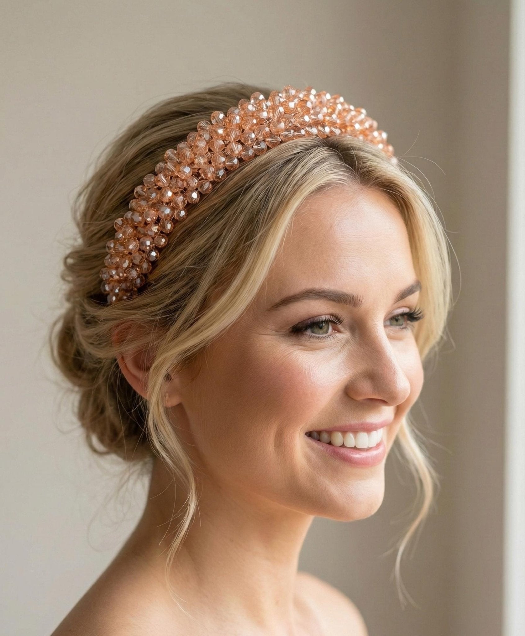 Champagner Kristall Tiara in Hellgold für Bräute