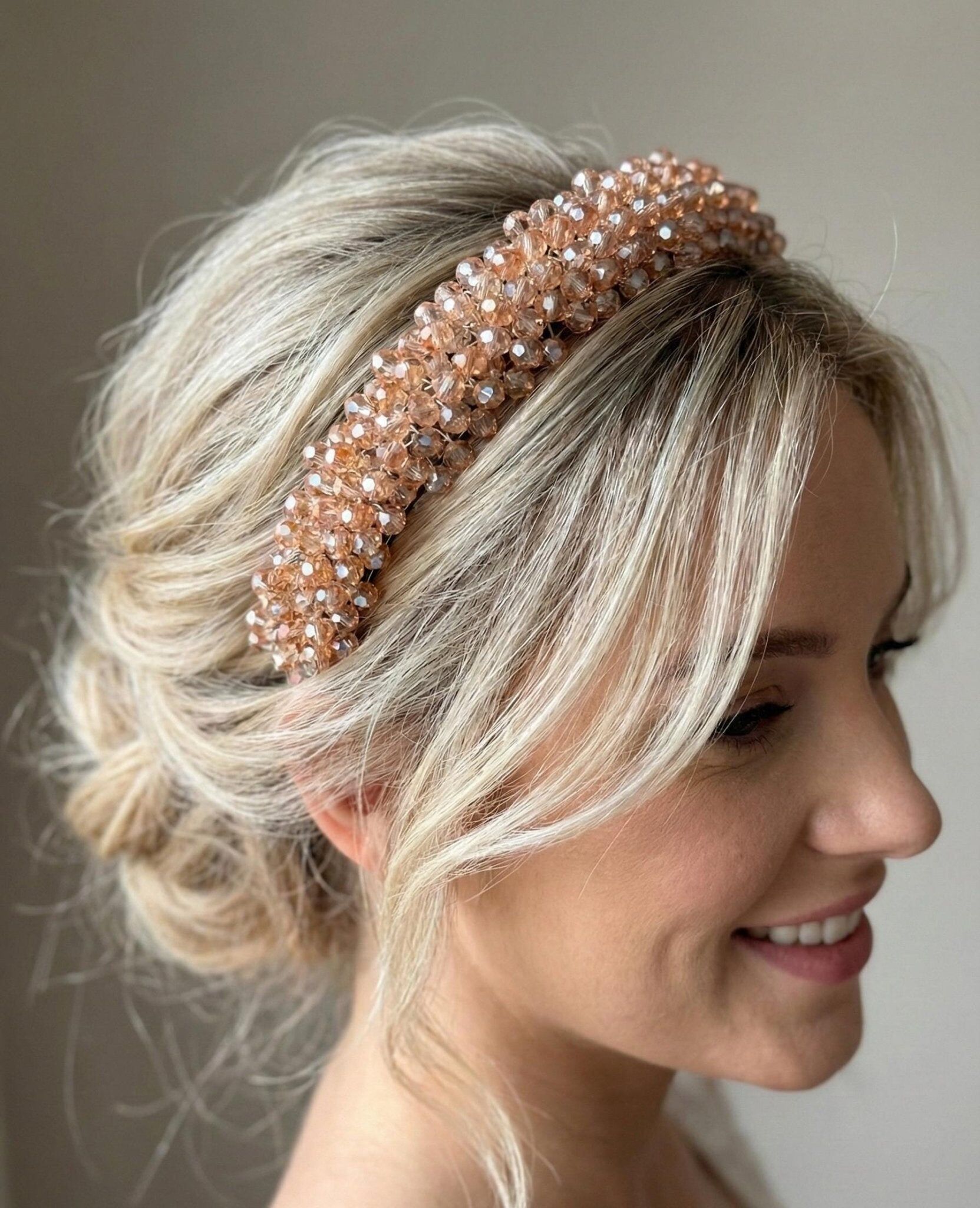 Champagner Kristall Tiara in Hellgold für Bräute