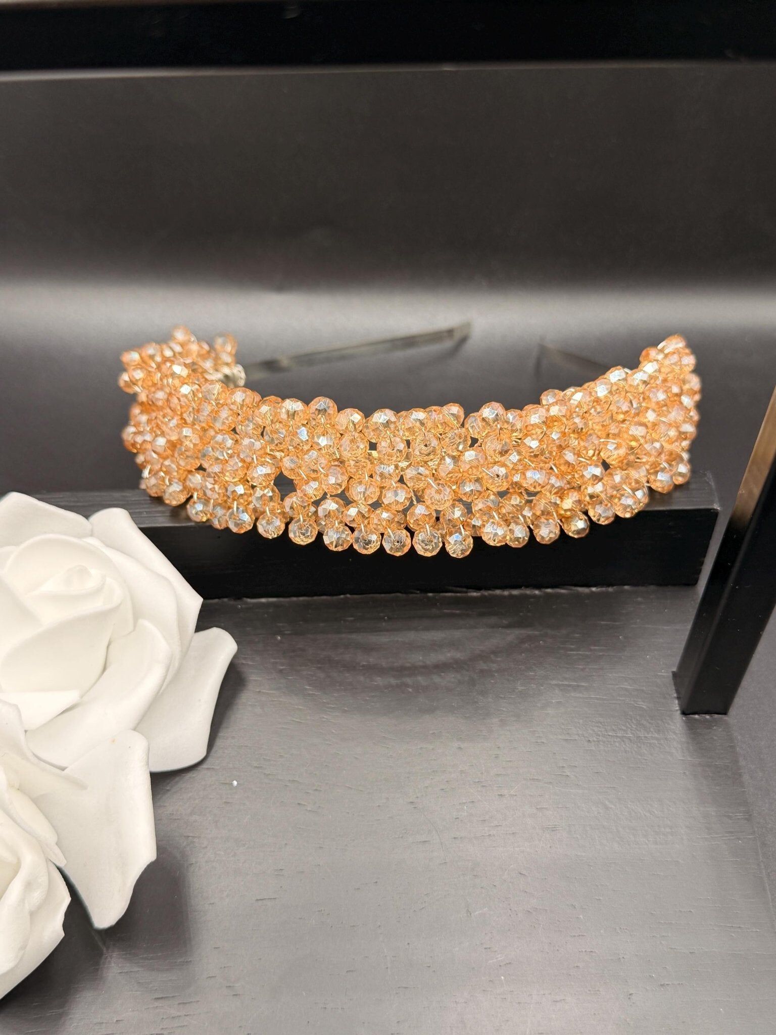 Champagner Kristall Tiara in Hellgold für Bräute