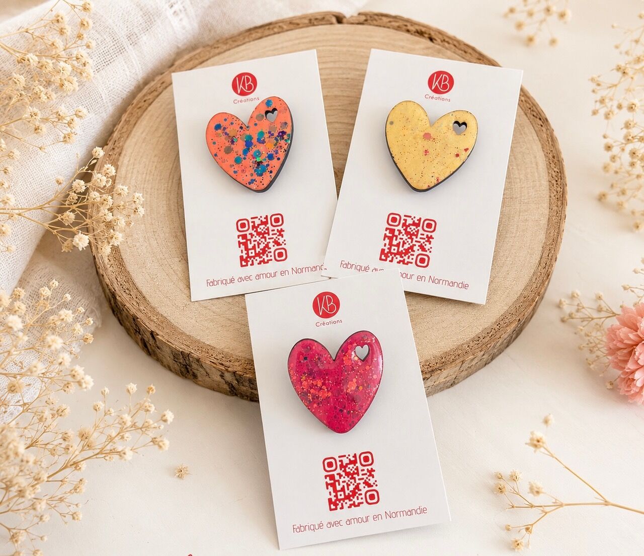 Broche Coeur en Résine - Bijoux fait Main