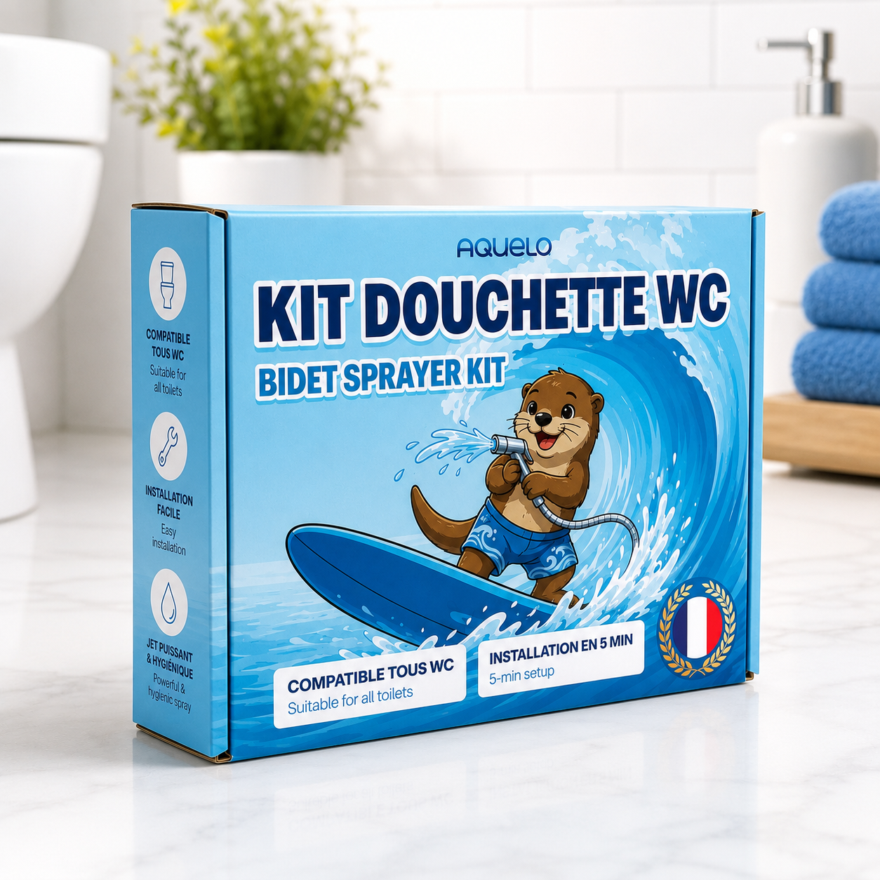 Aquelo Bidet-WC-Set, Edelstahl 304, 5-Minuten-Installation, kompatibel mit allen Toiletten