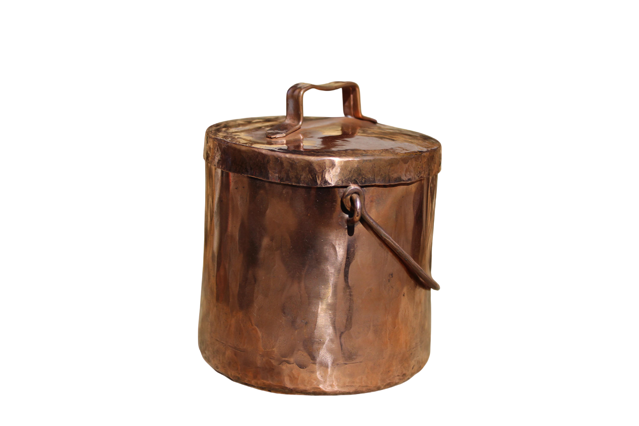 Handmade Copper Jar with Lid and Handle — Small Bucket - Italian Craftsmanship