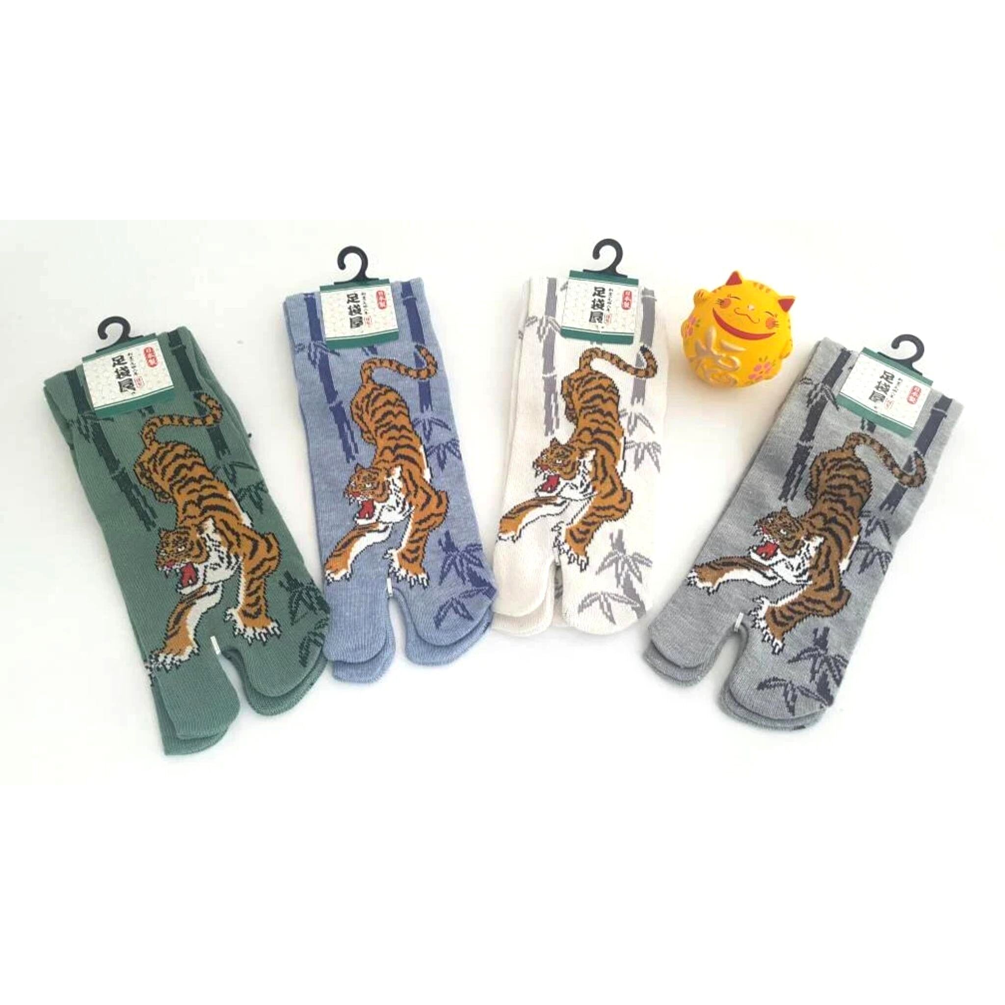 Japanese Tabi Socks in Cotton with Tiger Pattern, Size 40-45