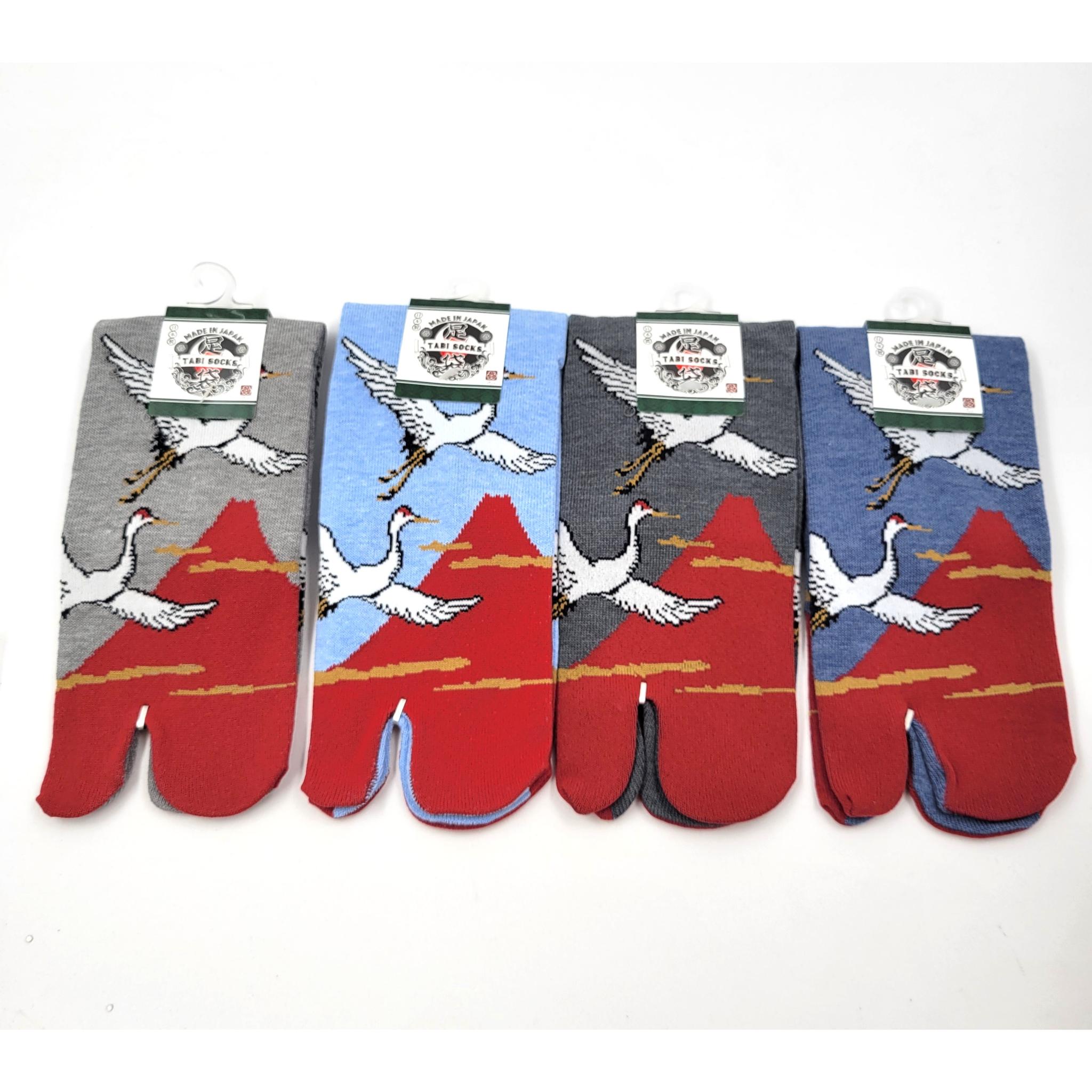 Japanese Tabi Socks in Cotton with Crane Pattern Size 40-45