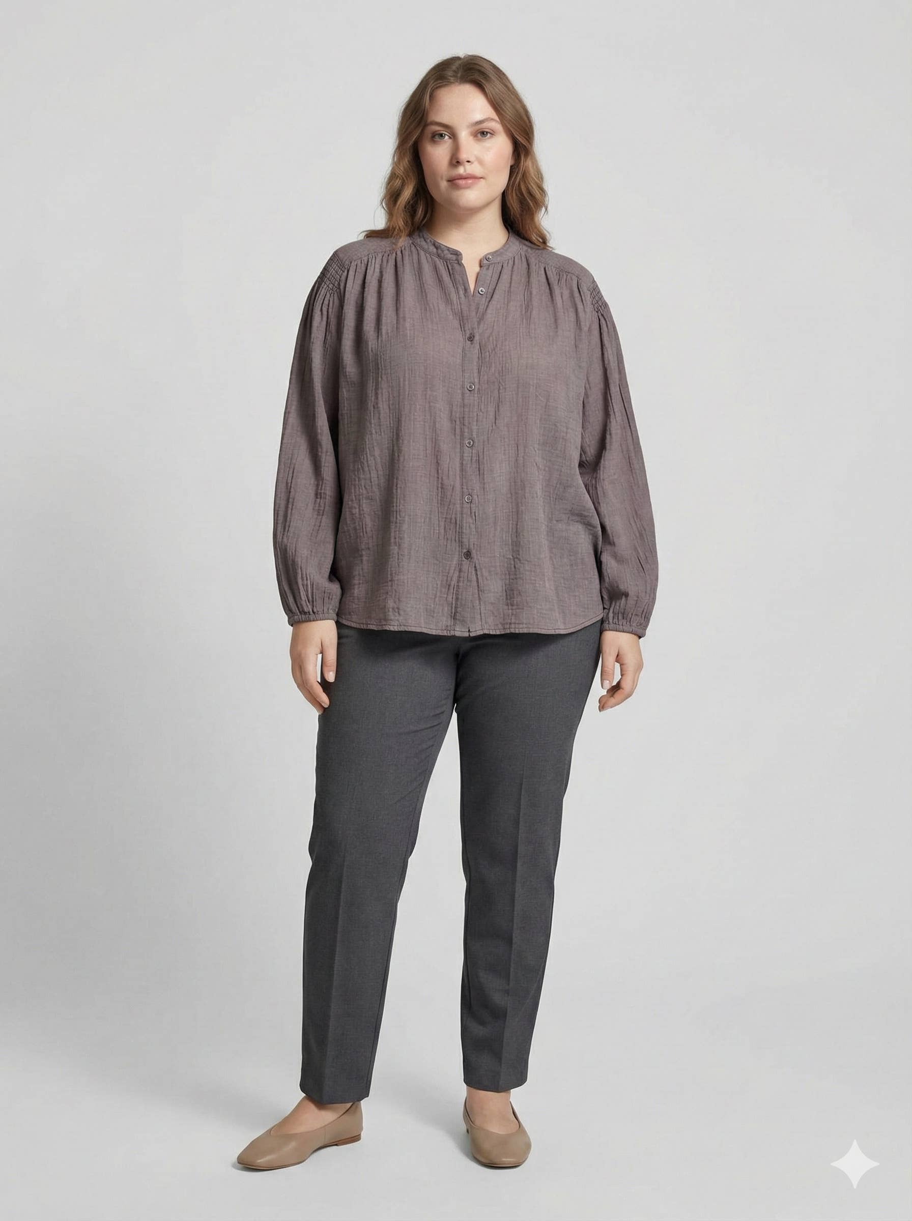 Plus Size - Flowy Balloon Sleeve Shirt