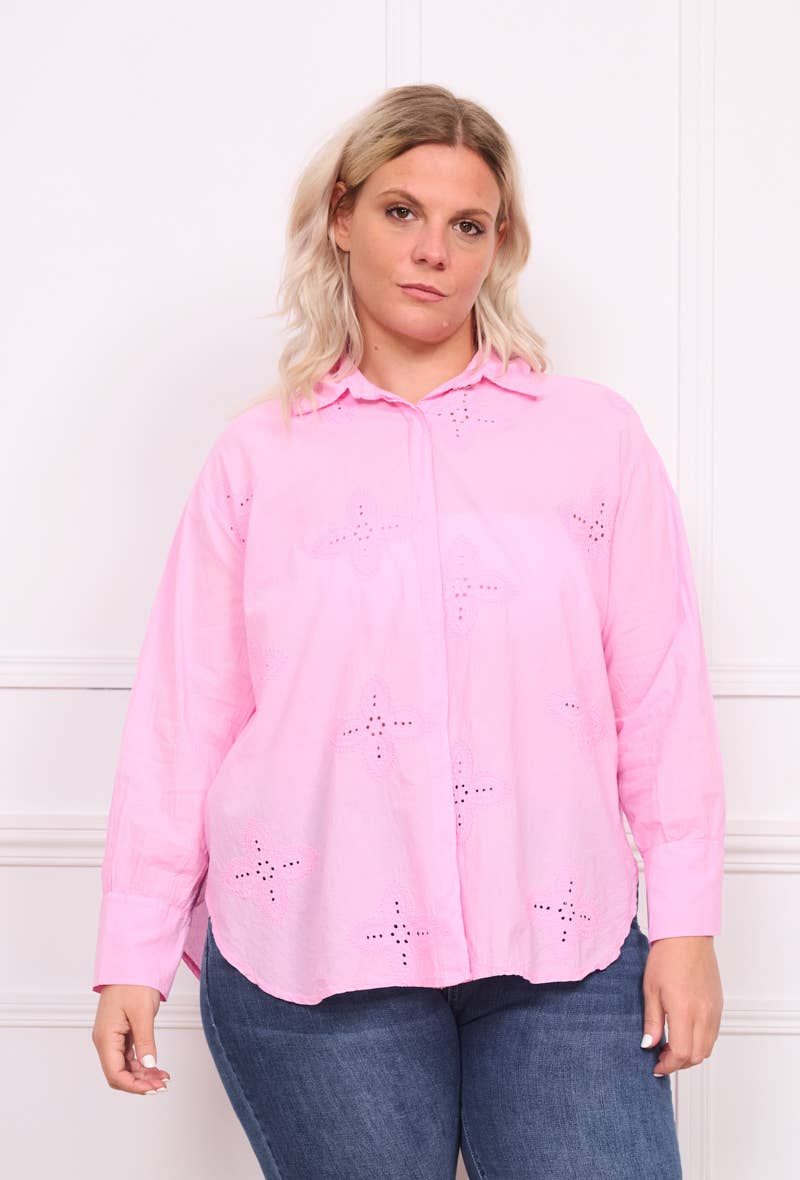 Plus Size - Floral Embroidered Blouse