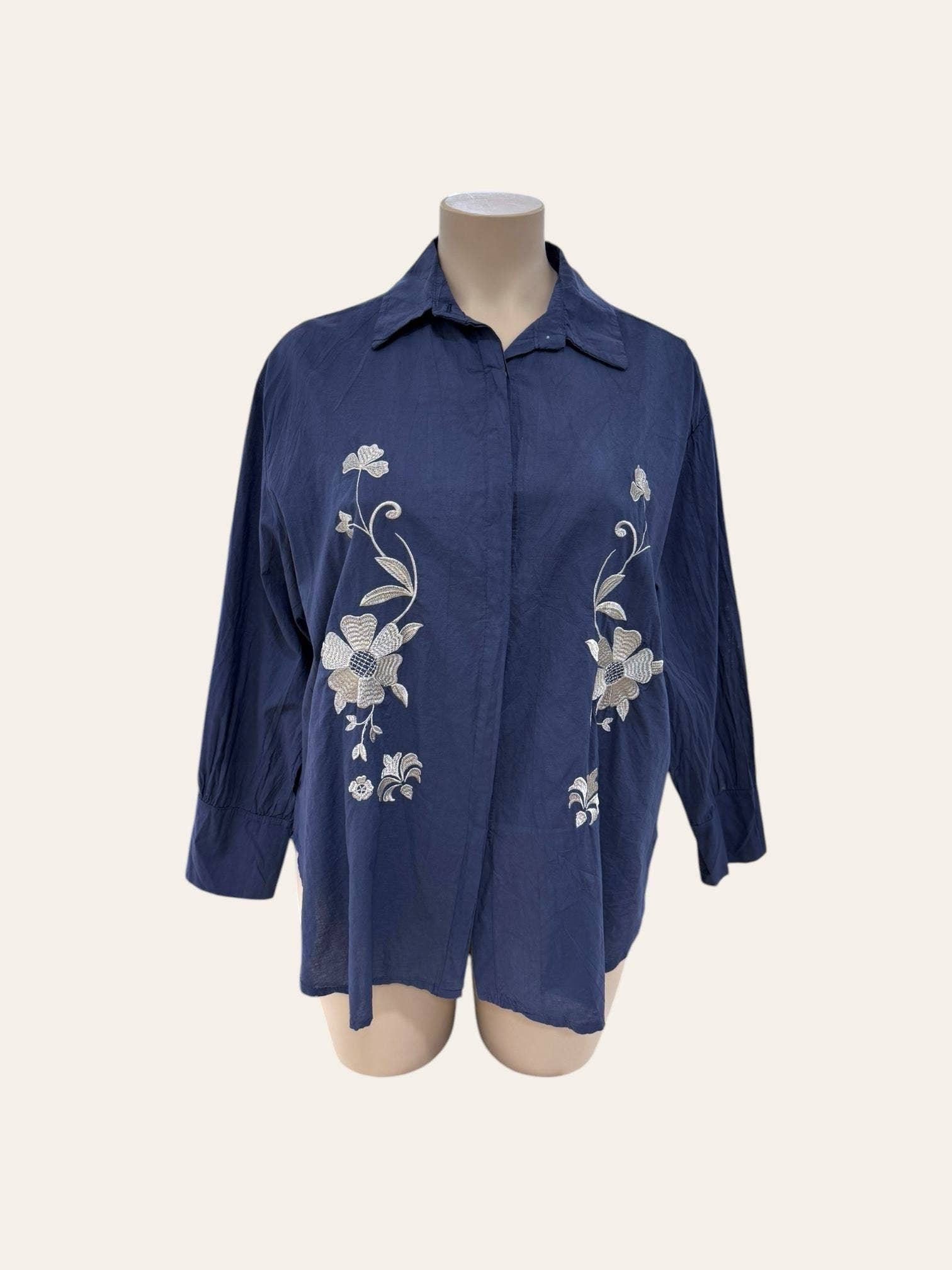 Plus Size - Embroidered Long-Sleeve Blouse