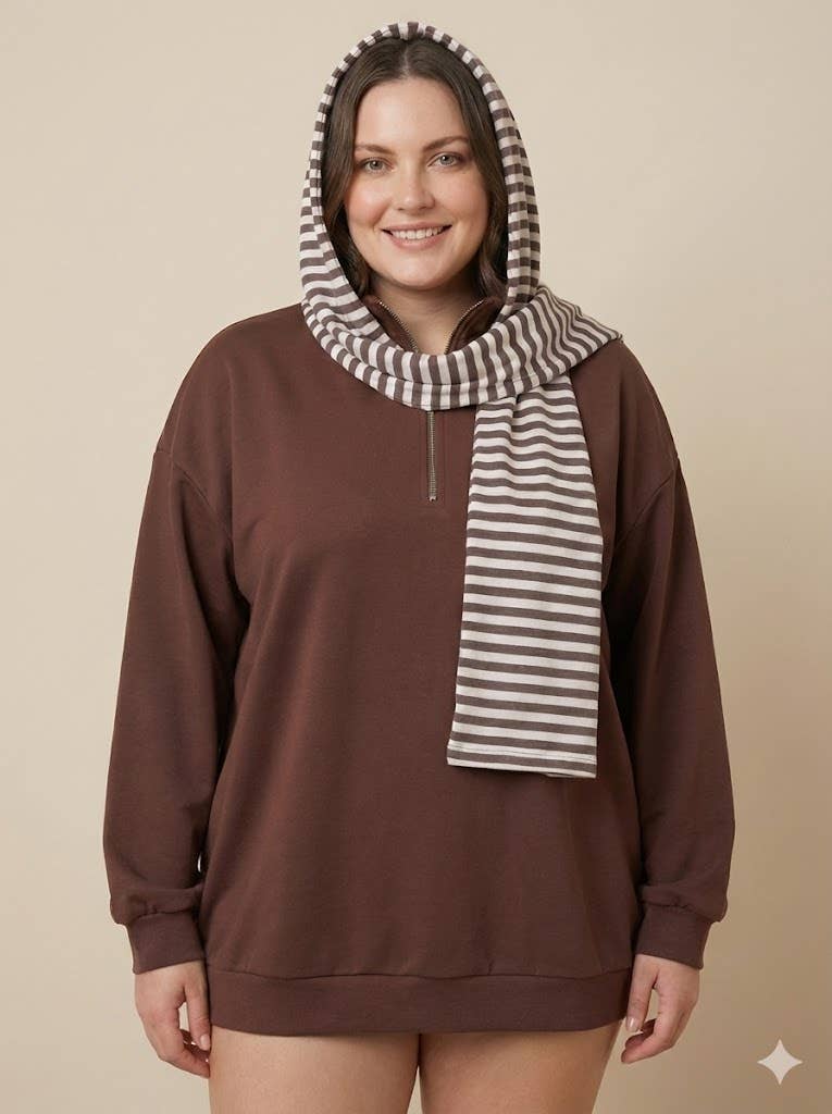 Plus Size - Hoodie with integrated scarf