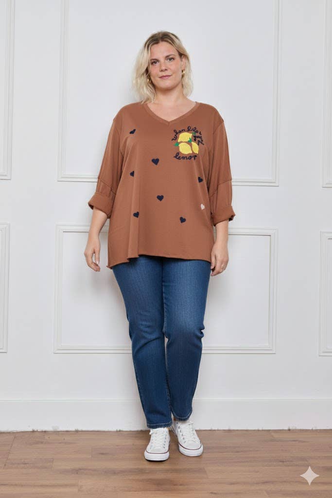 Plus Size - Embroidered Loose Fit T-Shirt