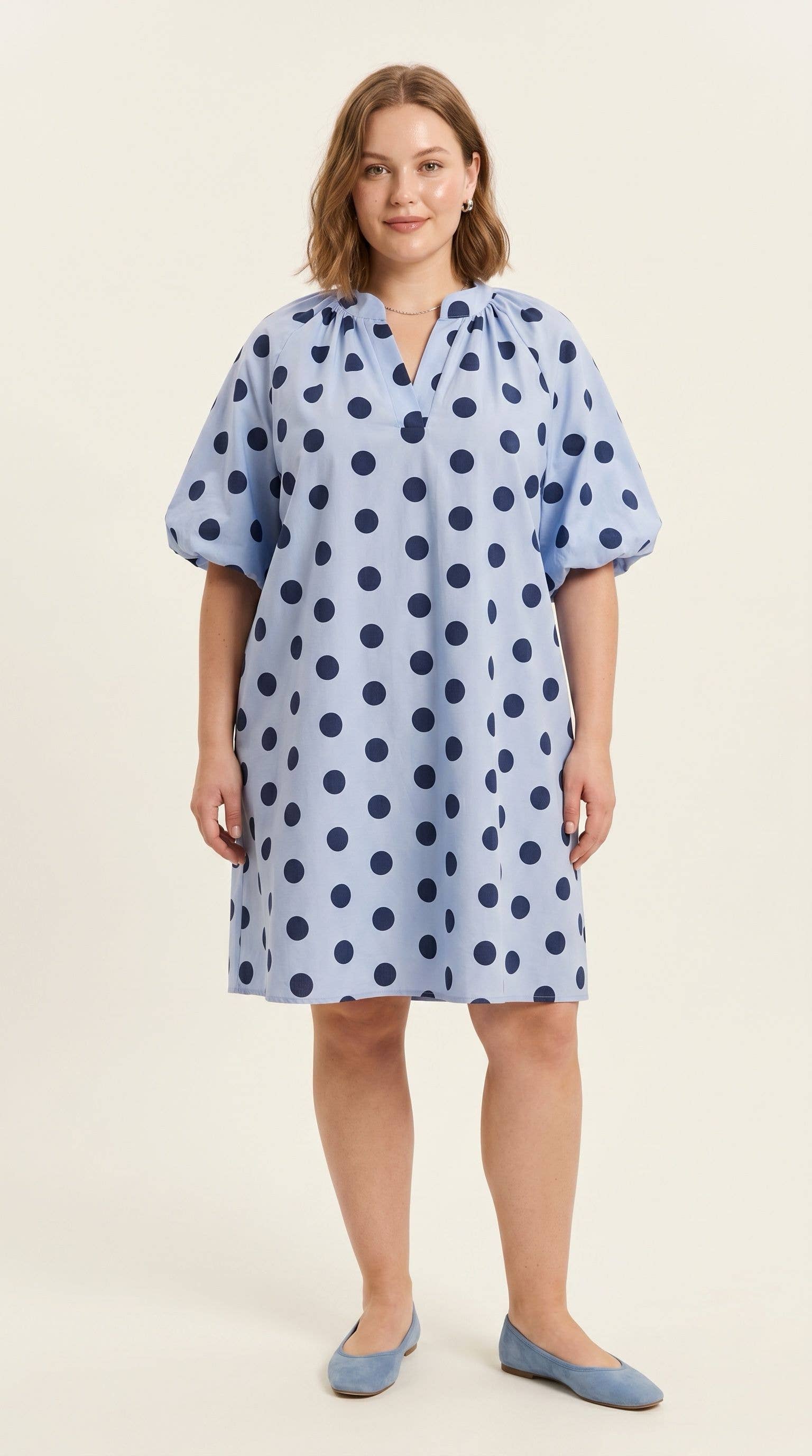 Plus size long cotton summer dress - 7954 POLKA DOT