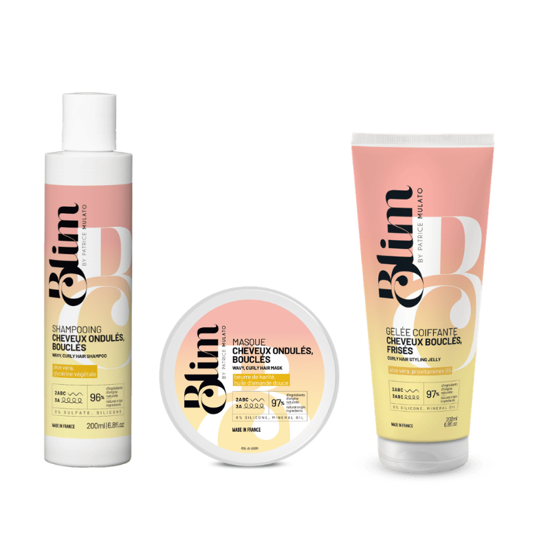 BLIM - Trio Shampoing, masque, gelée cheveux bouclés 2ABC - 3A - 200ml - Mulato