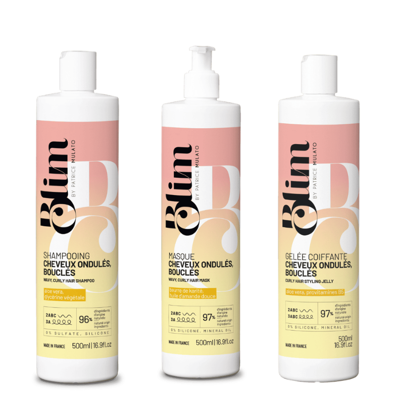 BLIM - Trio Shampoing, masque, gelée cheveux bouclés 2ABC - 3A - 500ml - Mulato