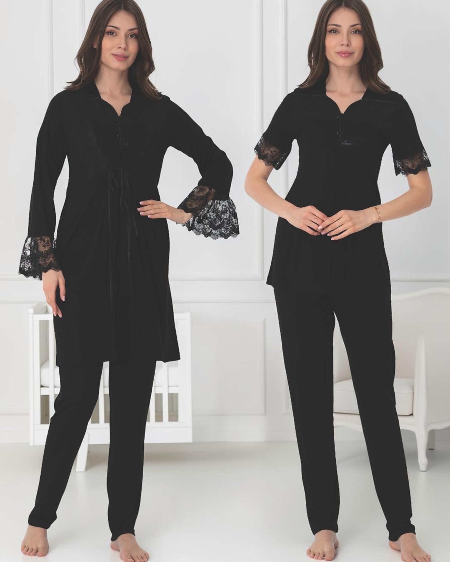 Black Pyjama & Robe Set – Black Bell Cuff