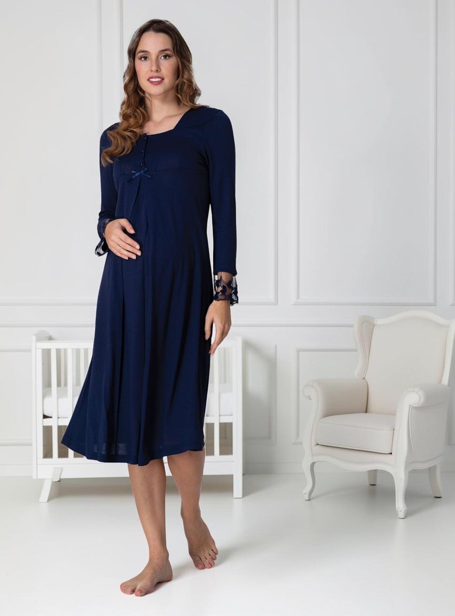 Navy Maternity Nightie – Empire Pleat