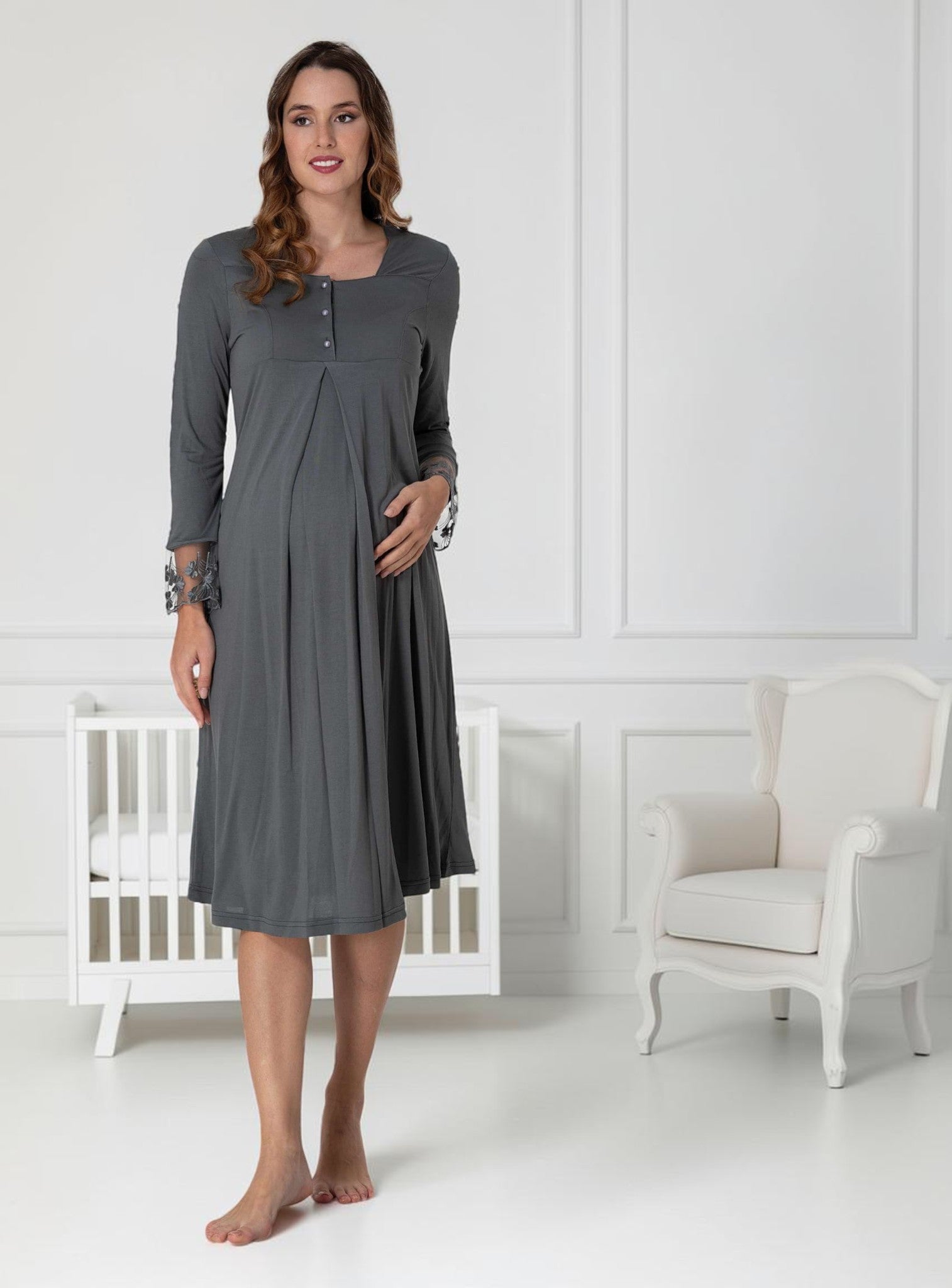 Grey Maternity Nightie – Empire Pleat