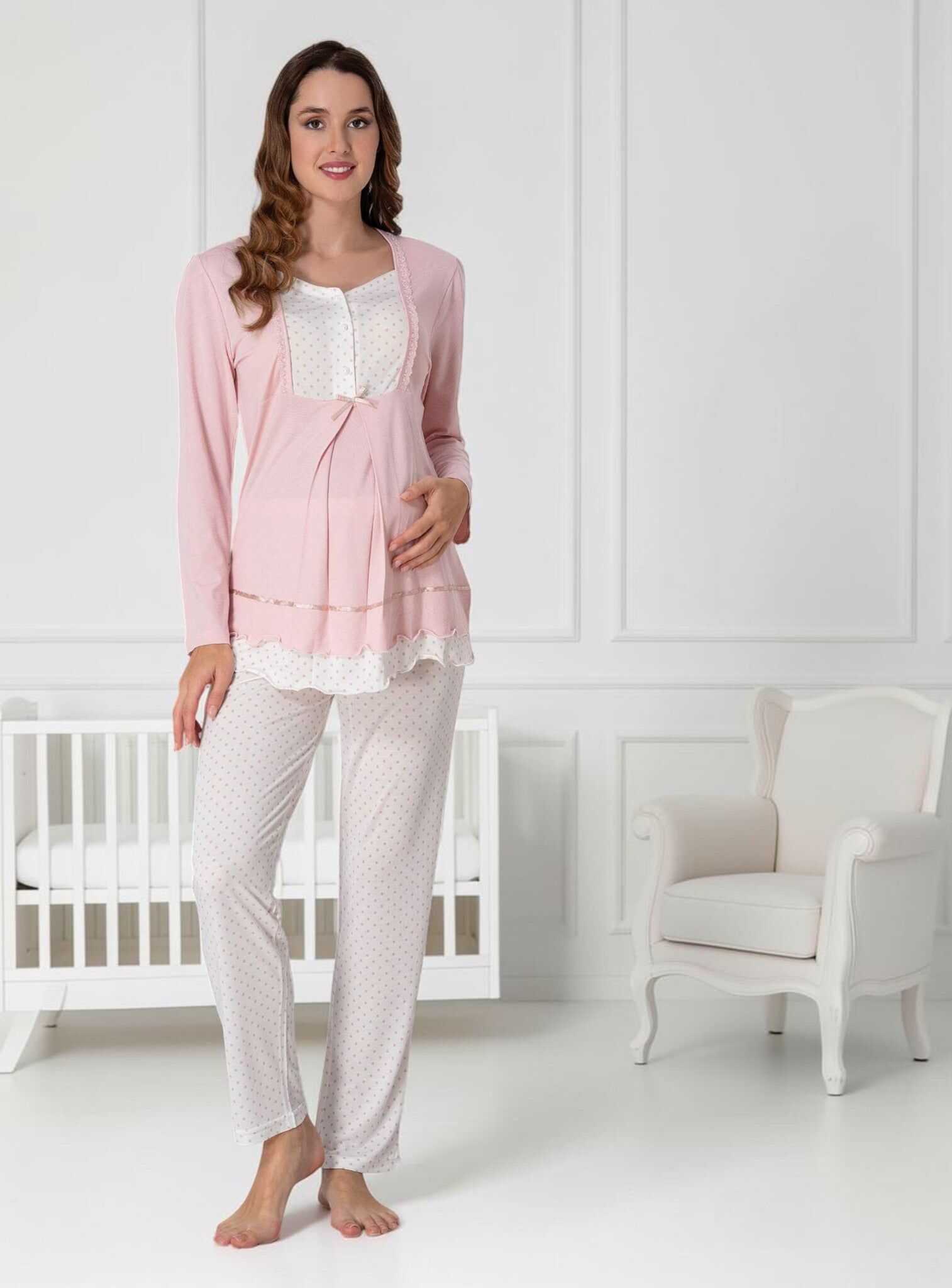 Pink Maternity Pyjamas – Polka Dot Ruffle