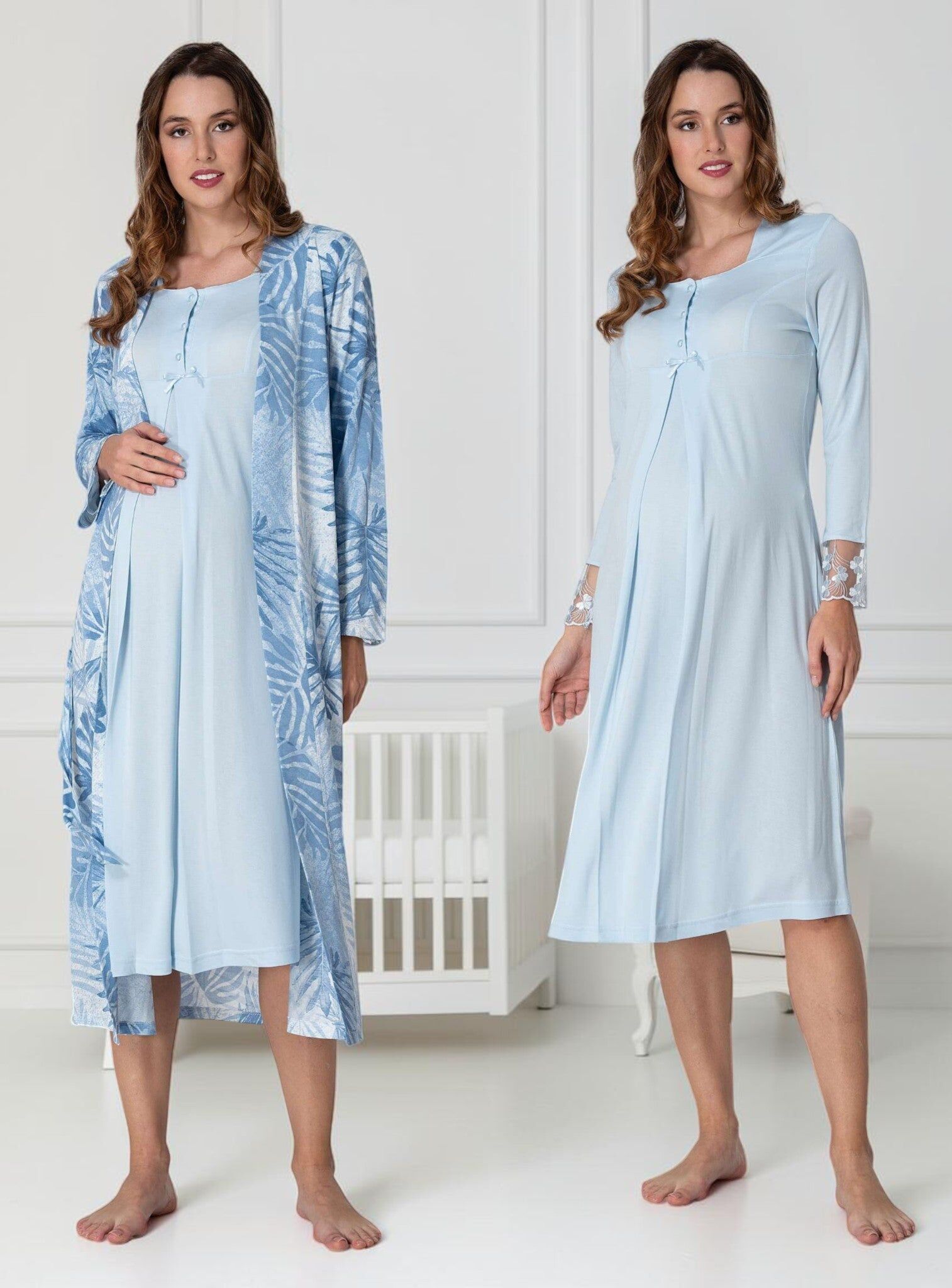 Blue Nightie & Robe Set – Leaf Empire Pleat