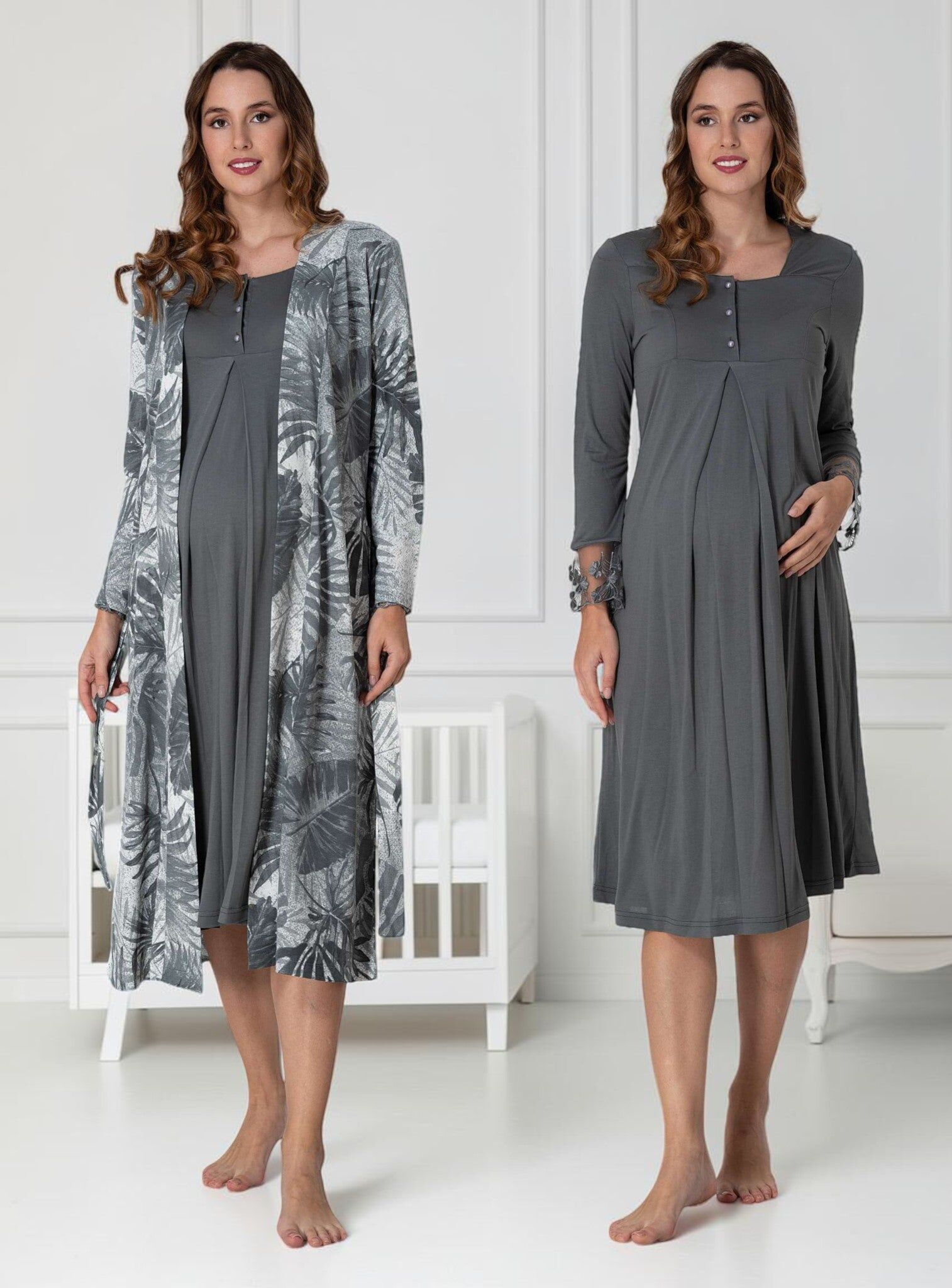 Grey Nightie & Robe Set – Leaf Empire Pleat