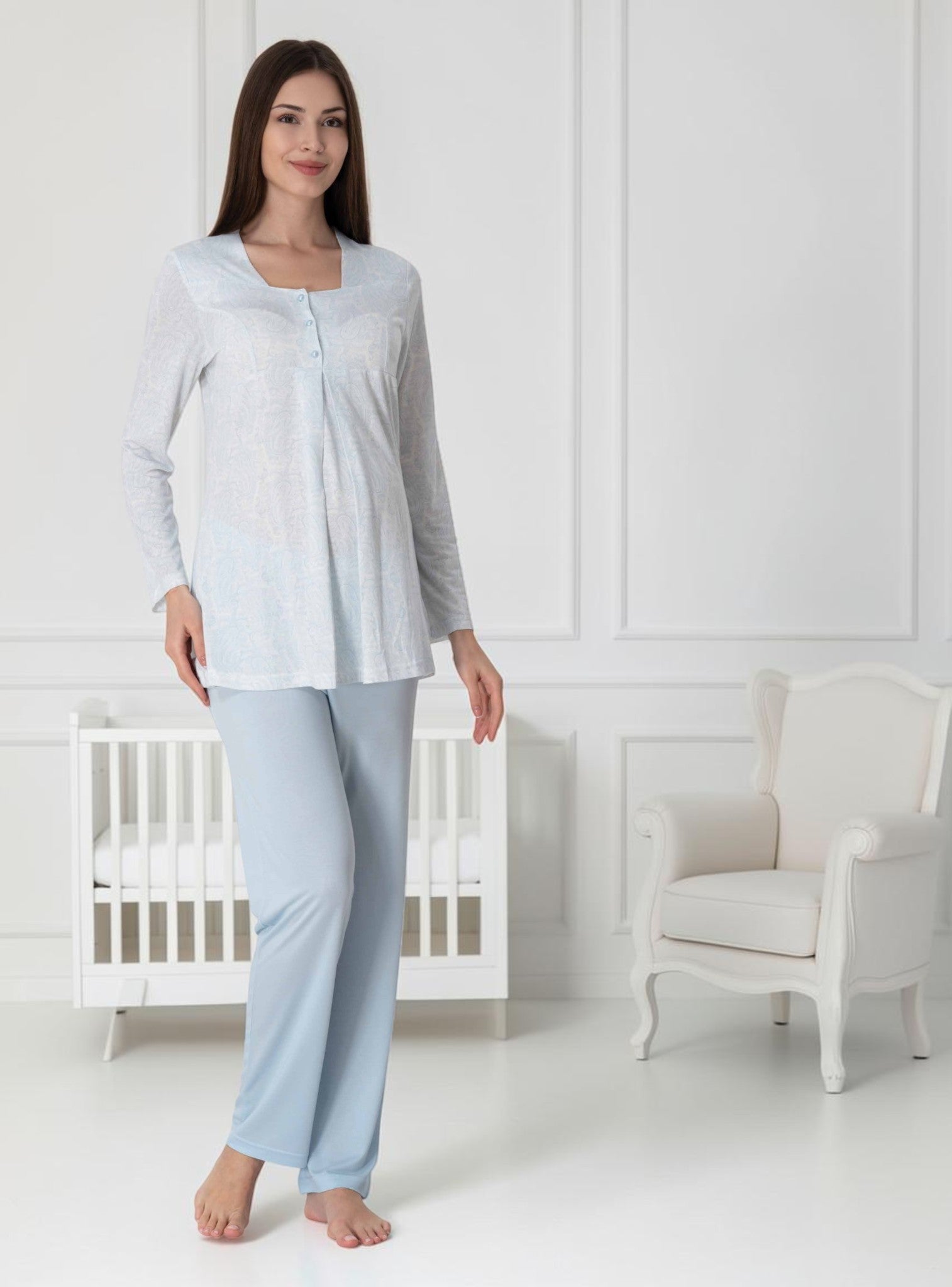 Pyjama de maternité bleu – Imprimé cachemire