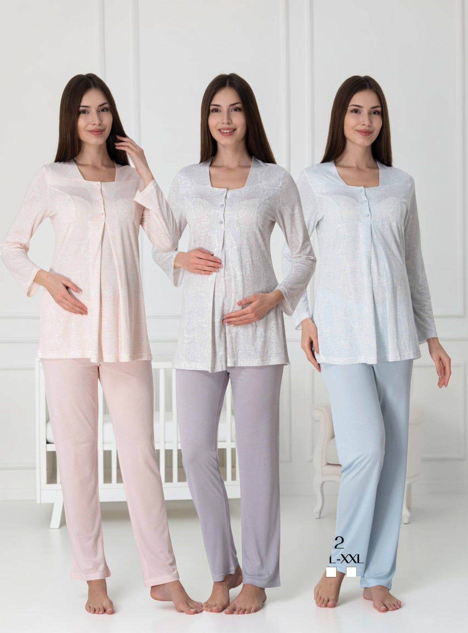 Pyjama de maternité rose à motifs cachemire