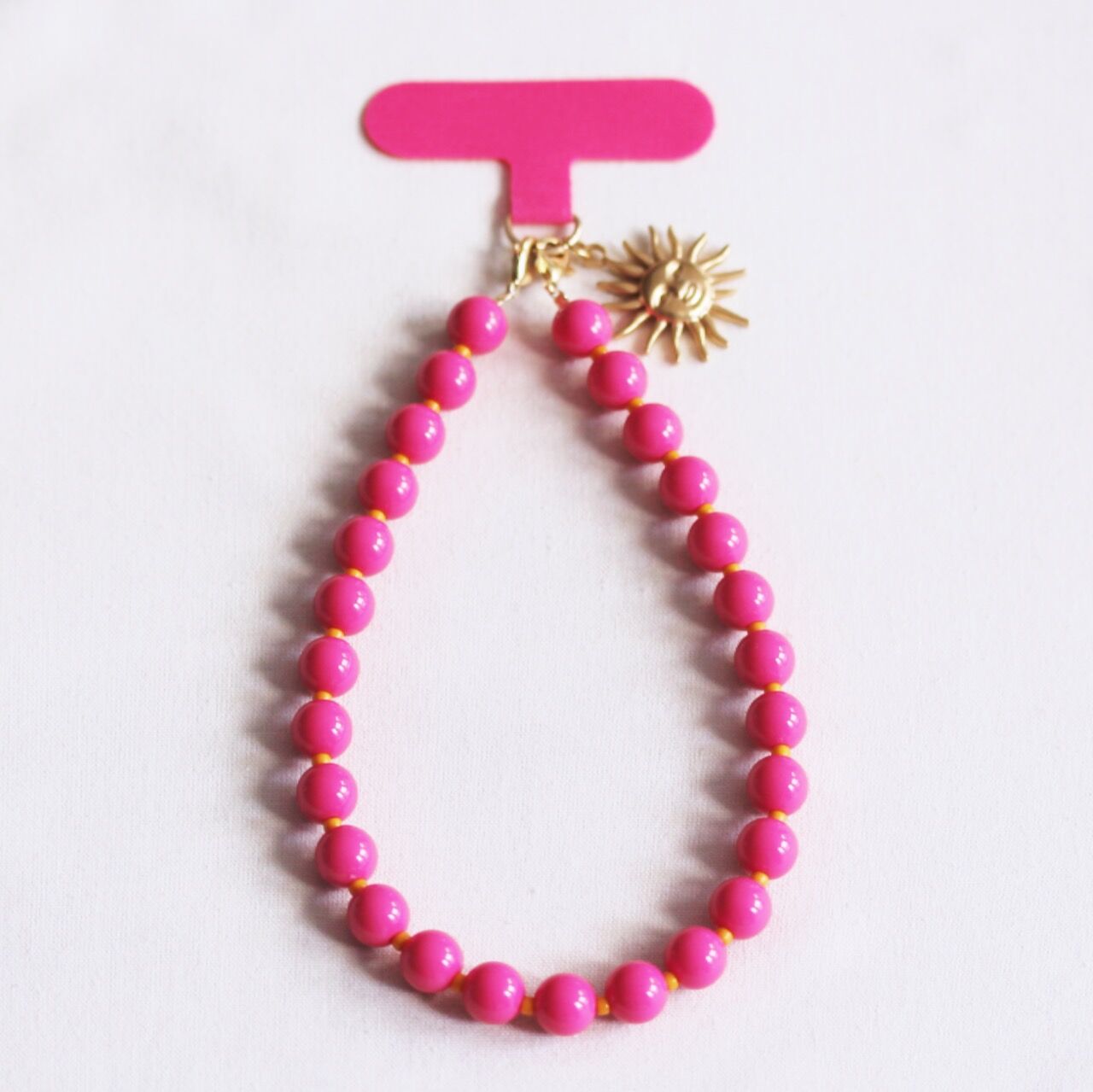 Telefonkabel-Halskette mit Miyuki-Puppen und Sonne – Fuchsia/Orange