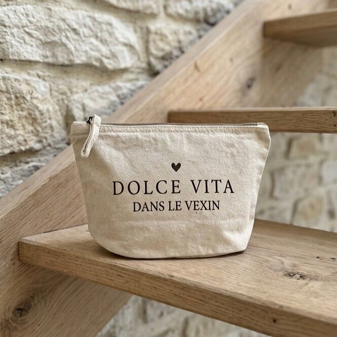 Customizable Vintage Pouch - Beige - "Dolce Vita"