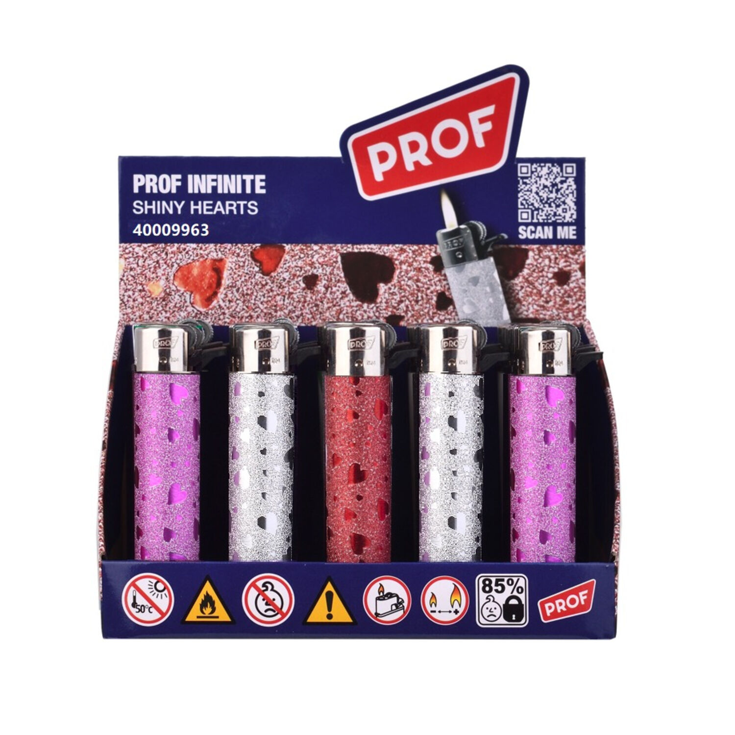 PROF Wiederaufladbares Feuerzeug mit Glitzerherz-Design