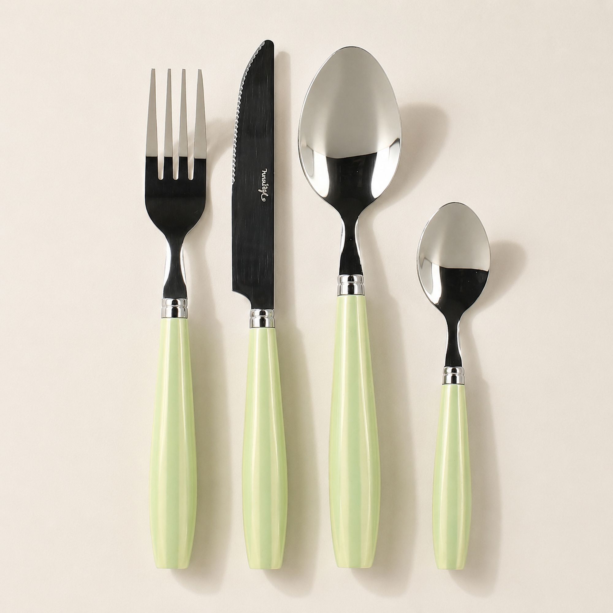 24-piece celadon striped steel cutlery set