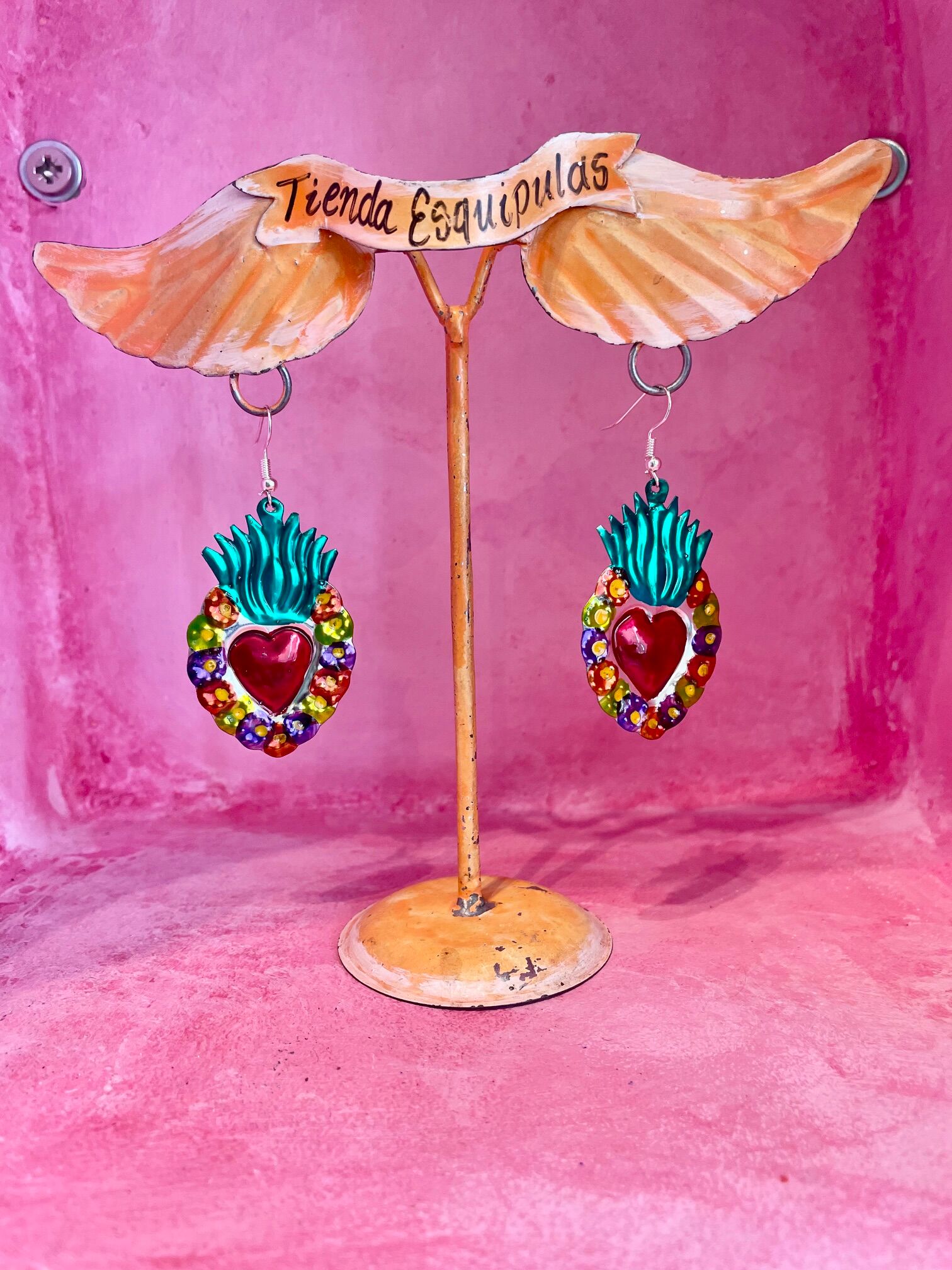 Colorful Flame Heart Earrings – Mexican Craftsmanship