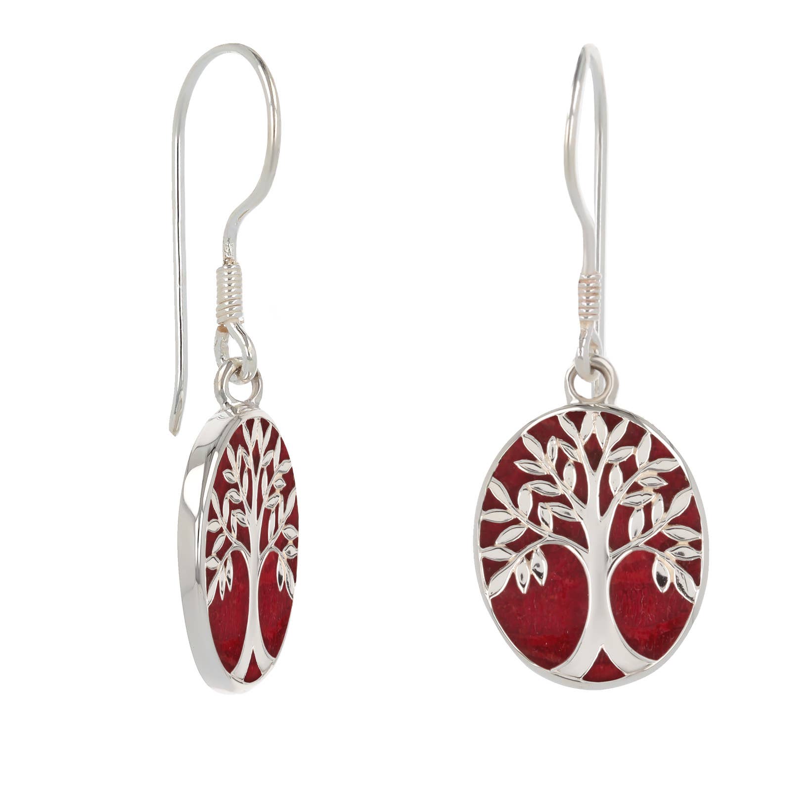 Boucles d'oreille Arbre de Vie Argent-Corail Rouge - K50360
