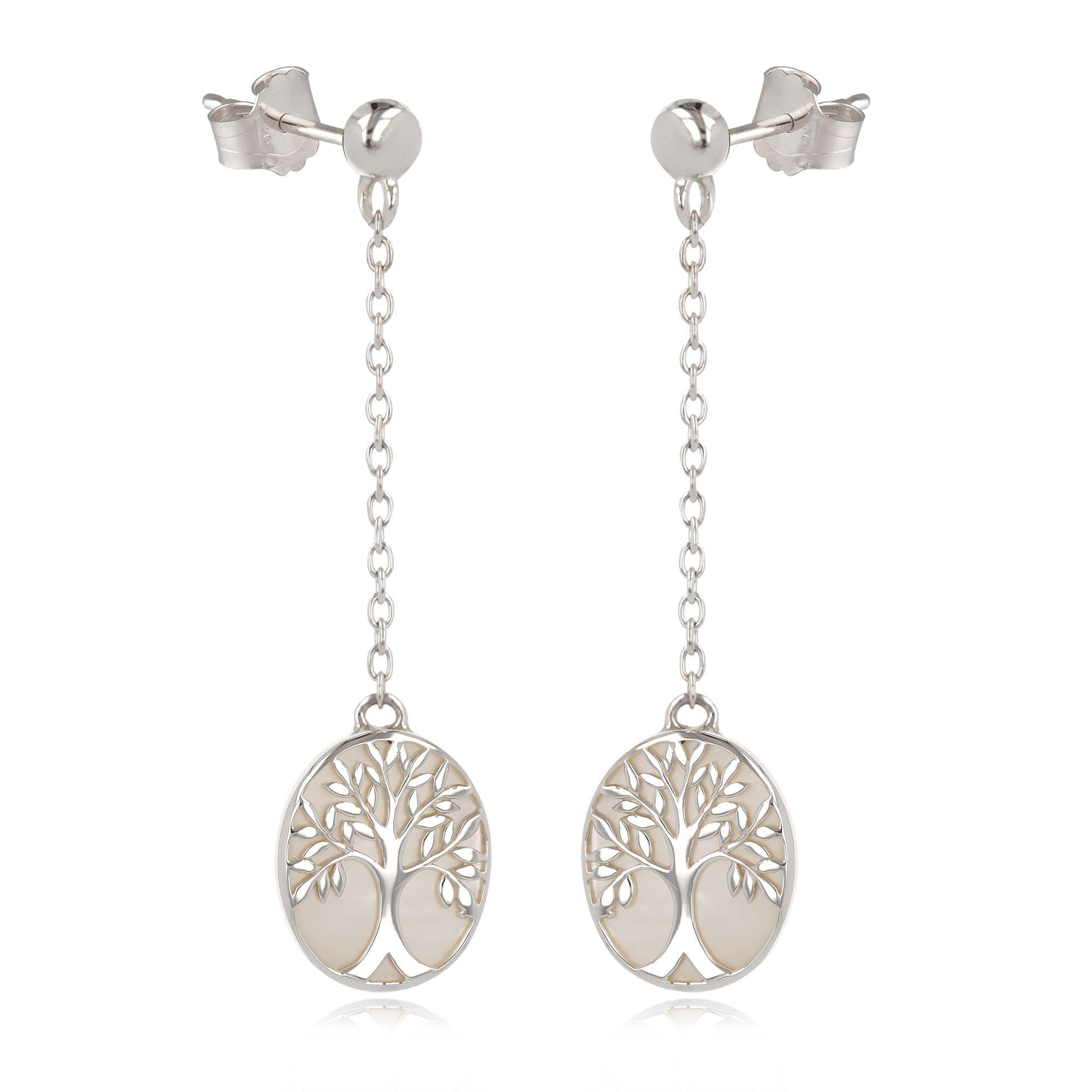 Boucles d'oreille Arbre de vie nacre blanche Argent 925