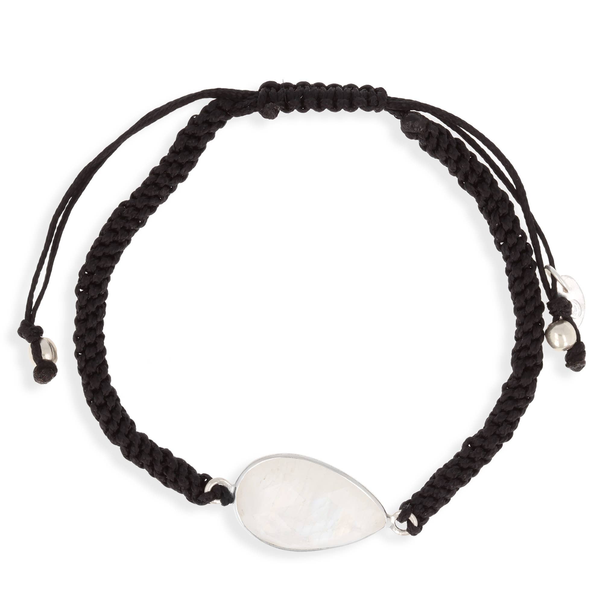 Bracelet Pierres de lune oblongue Argent cordon réglable