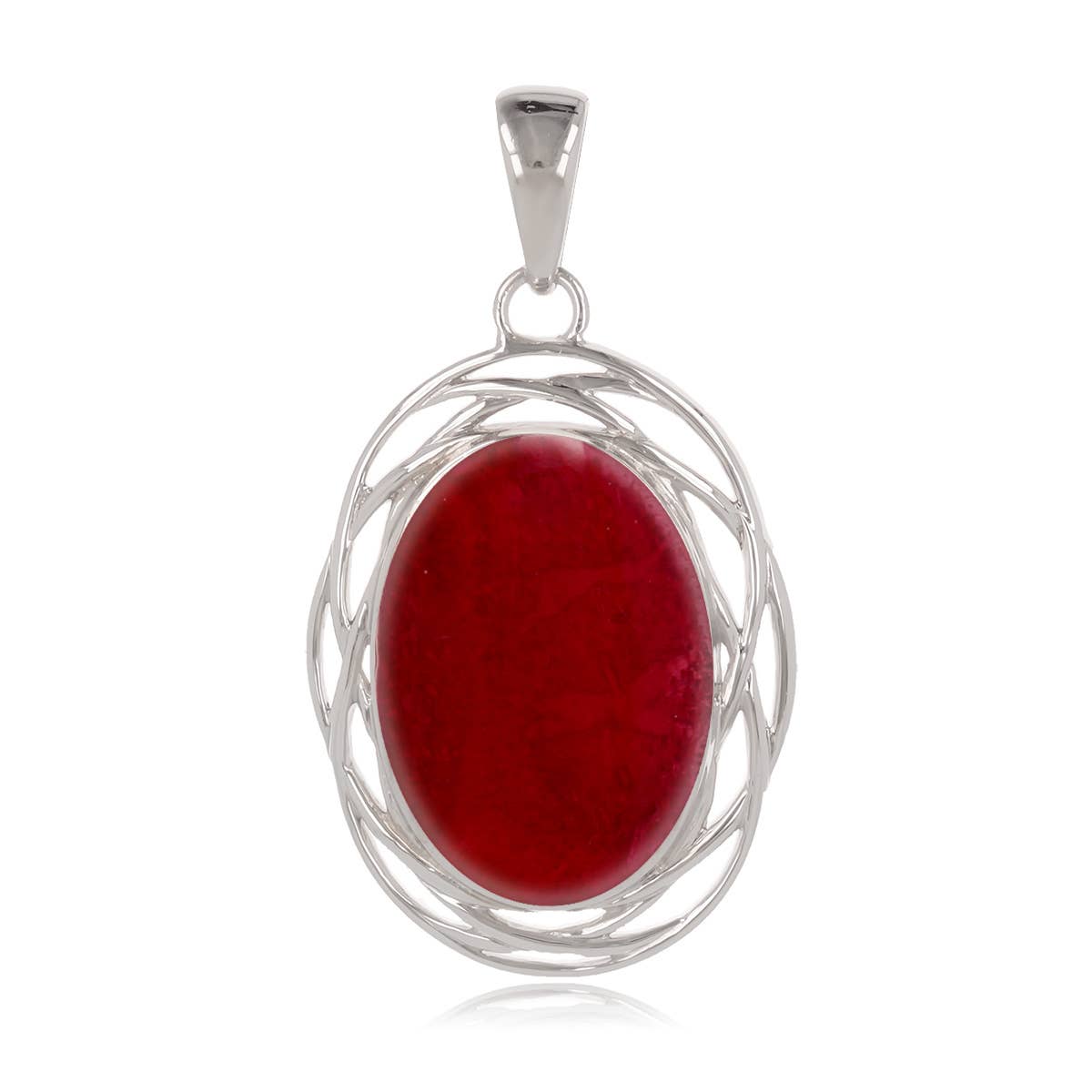 Pendentif Corail rouge dans son nid d'argent 925 rhodié