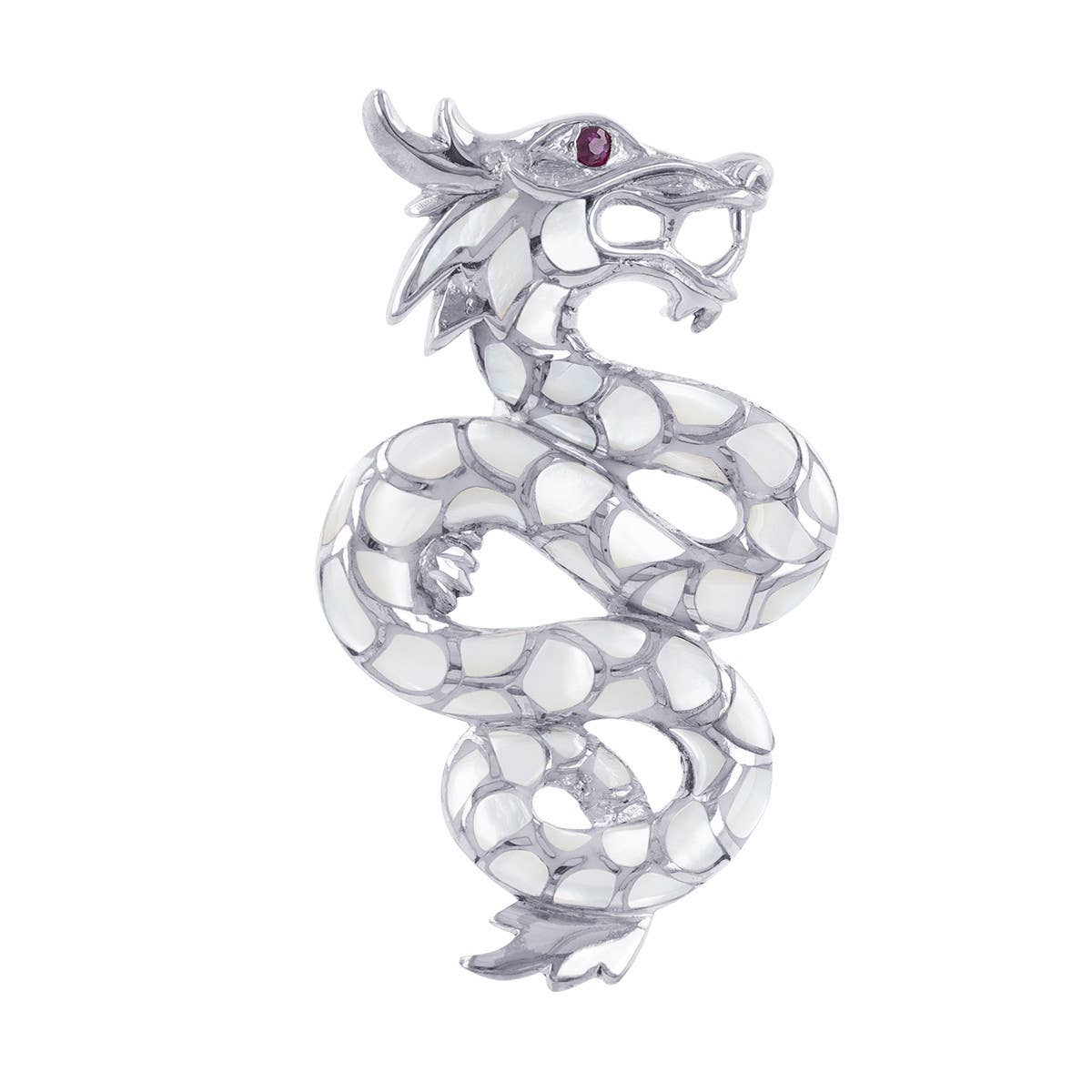 Pendentif dragon Argent 925 Nacre Blanche