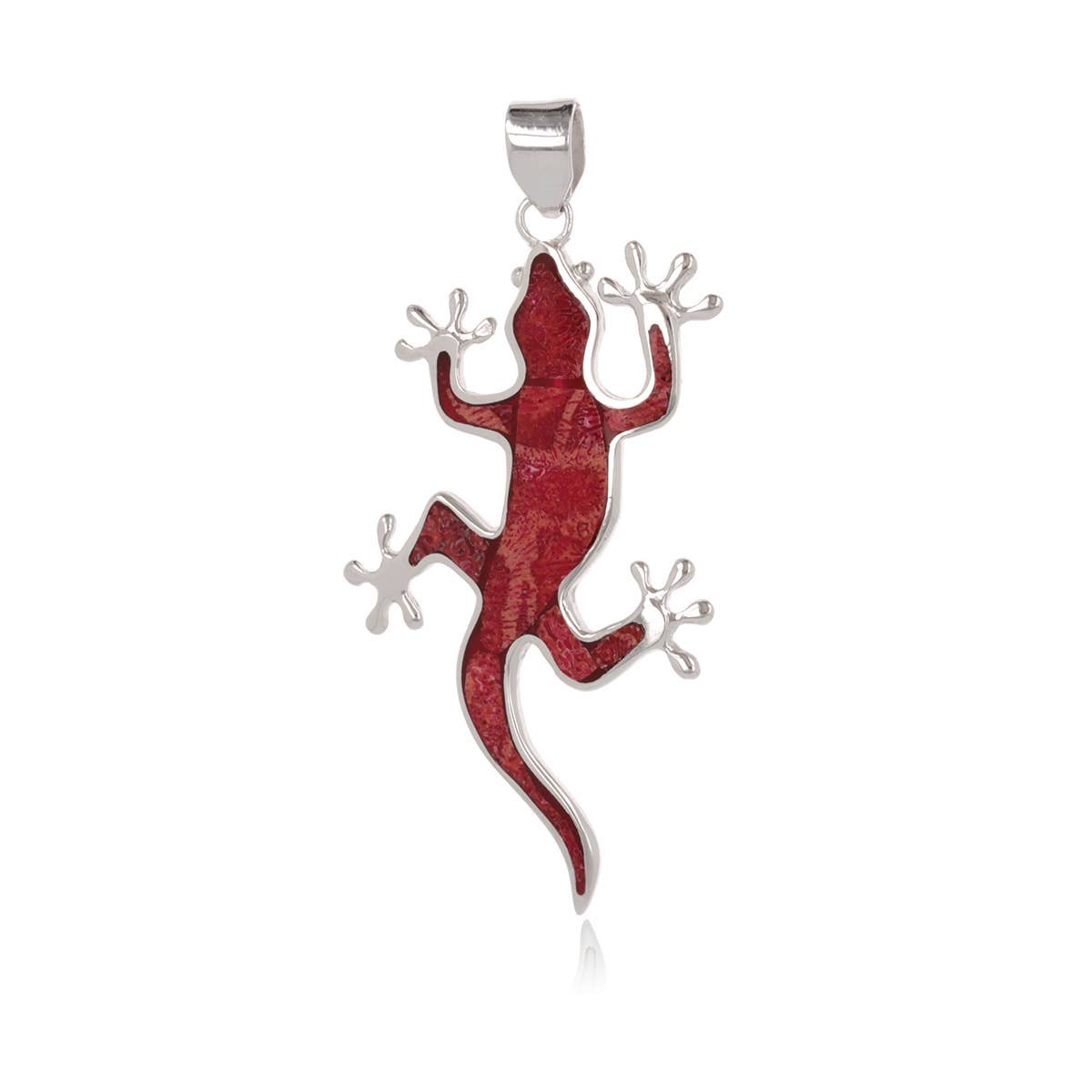 Pendentif Lézard Corail Serti Argent