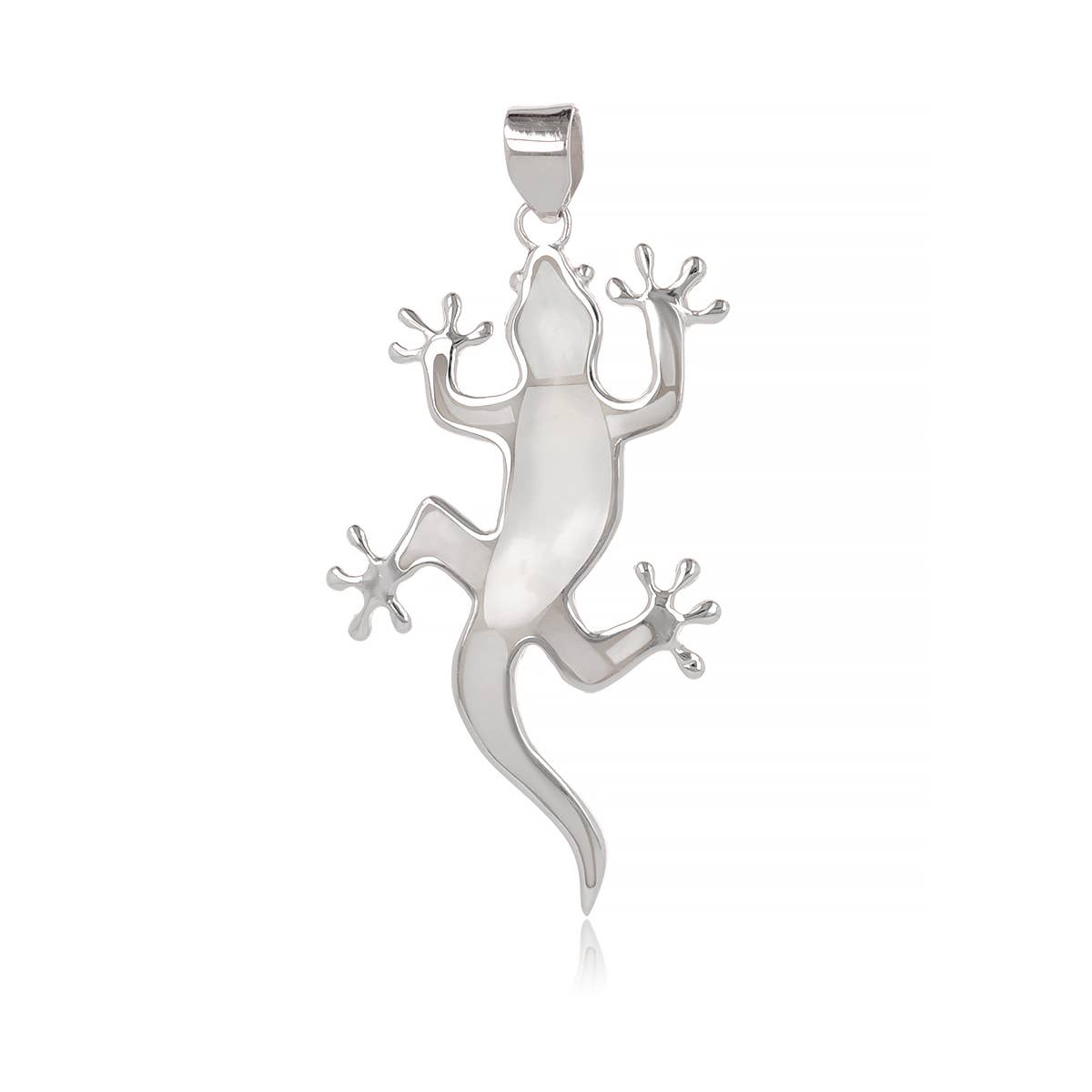 Pendentif Lézard Nacre Blanche Sertie Argent