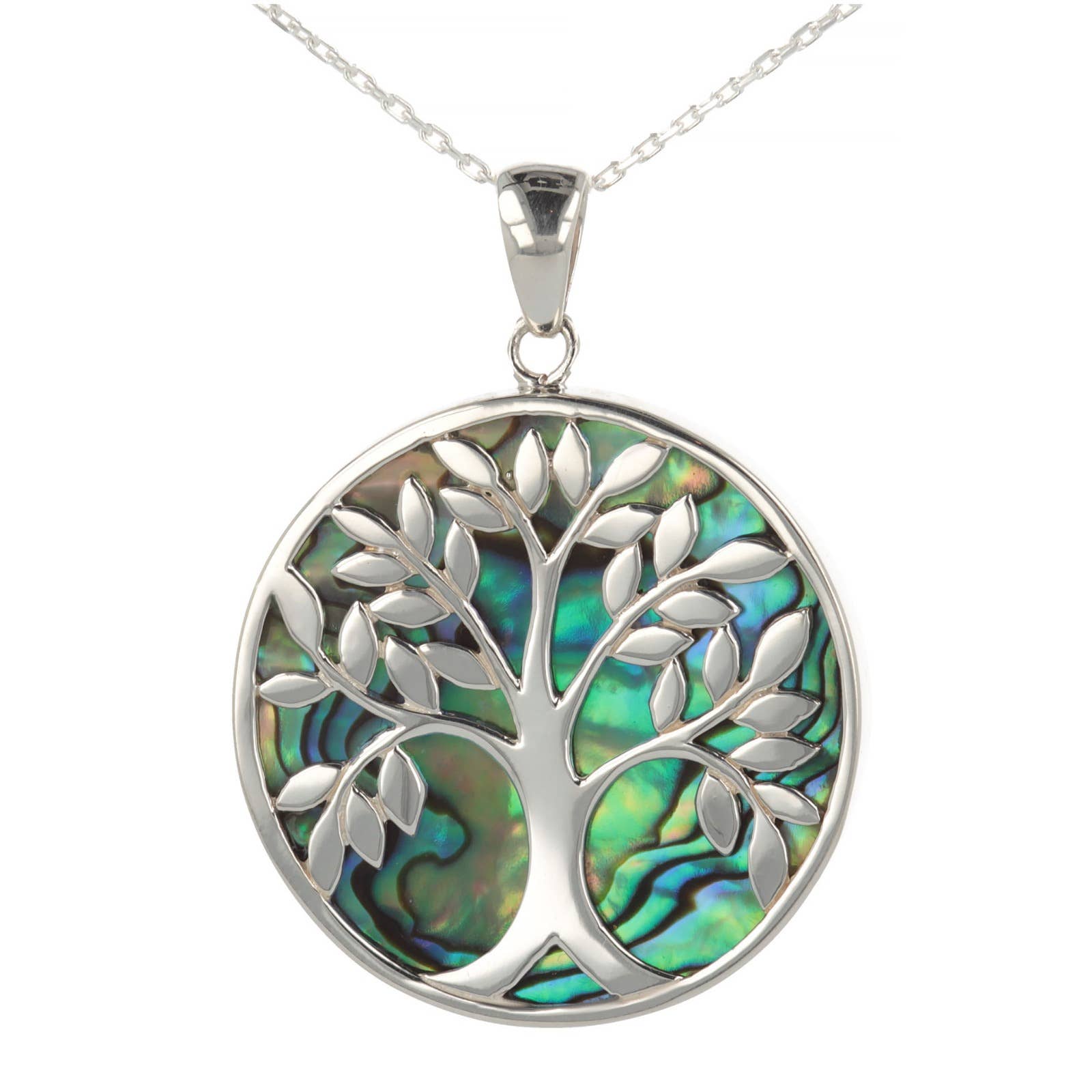 Ciondolo in madreperla e abalone con simbolo dell'Albero della Vita in argento