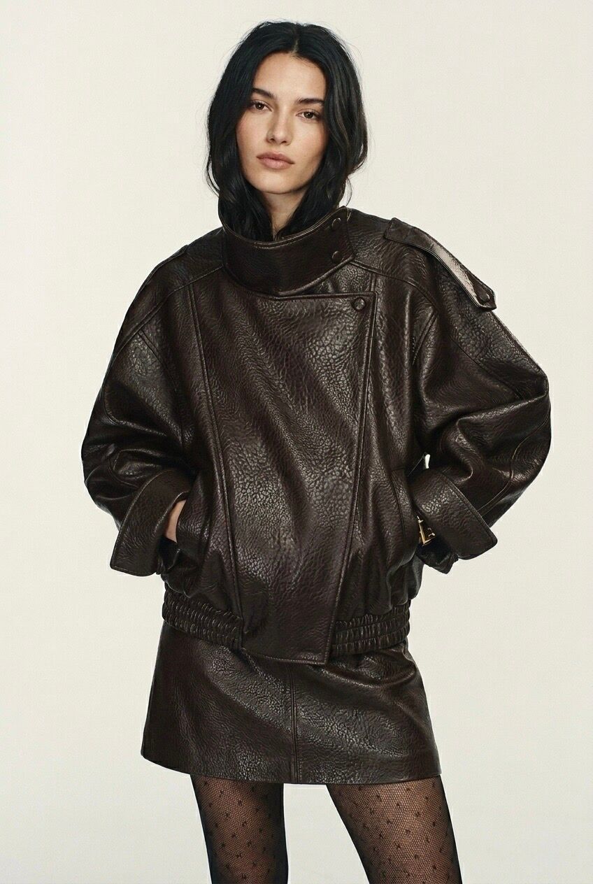 Women's faux leather biker jacket with fur lining