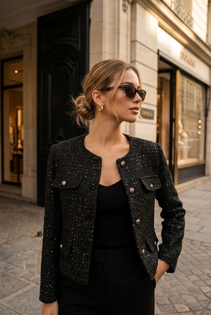 Veste Femme Tweed Pailleté Chic Luxe AH 2026