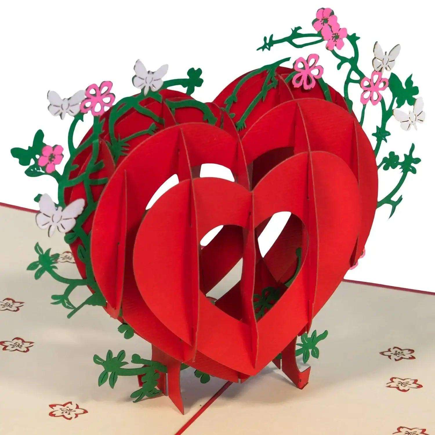3D Pop-Up Karte Herz Blumen Schmetterlinge, N6