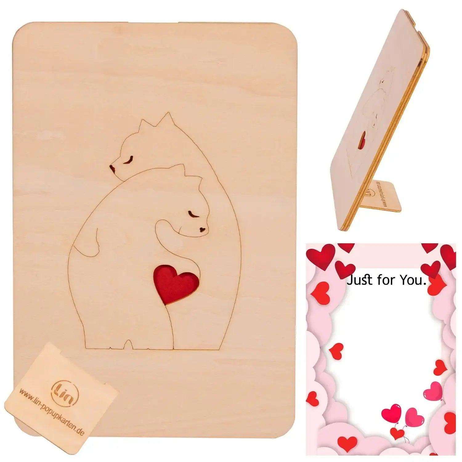 Holzkarte Bären Herz, N610