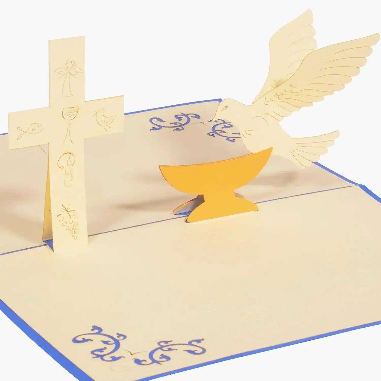 Pop-Up Karte Kreuz & Taube - 3D Grußkarte Konfirmation Kommunion Taufe, N316