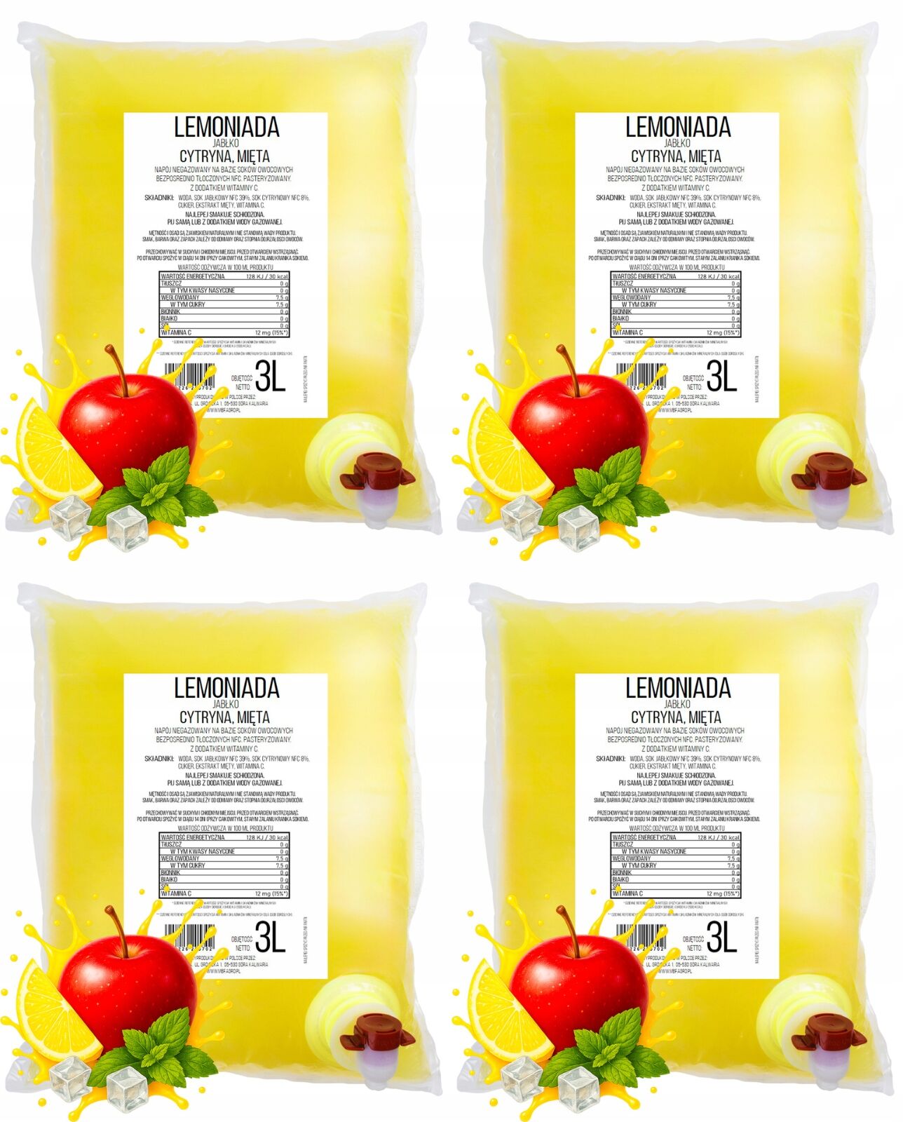 Limonade pomme, citron et menthe – Fabriquée avec des jus NFC (4 × 3 L)